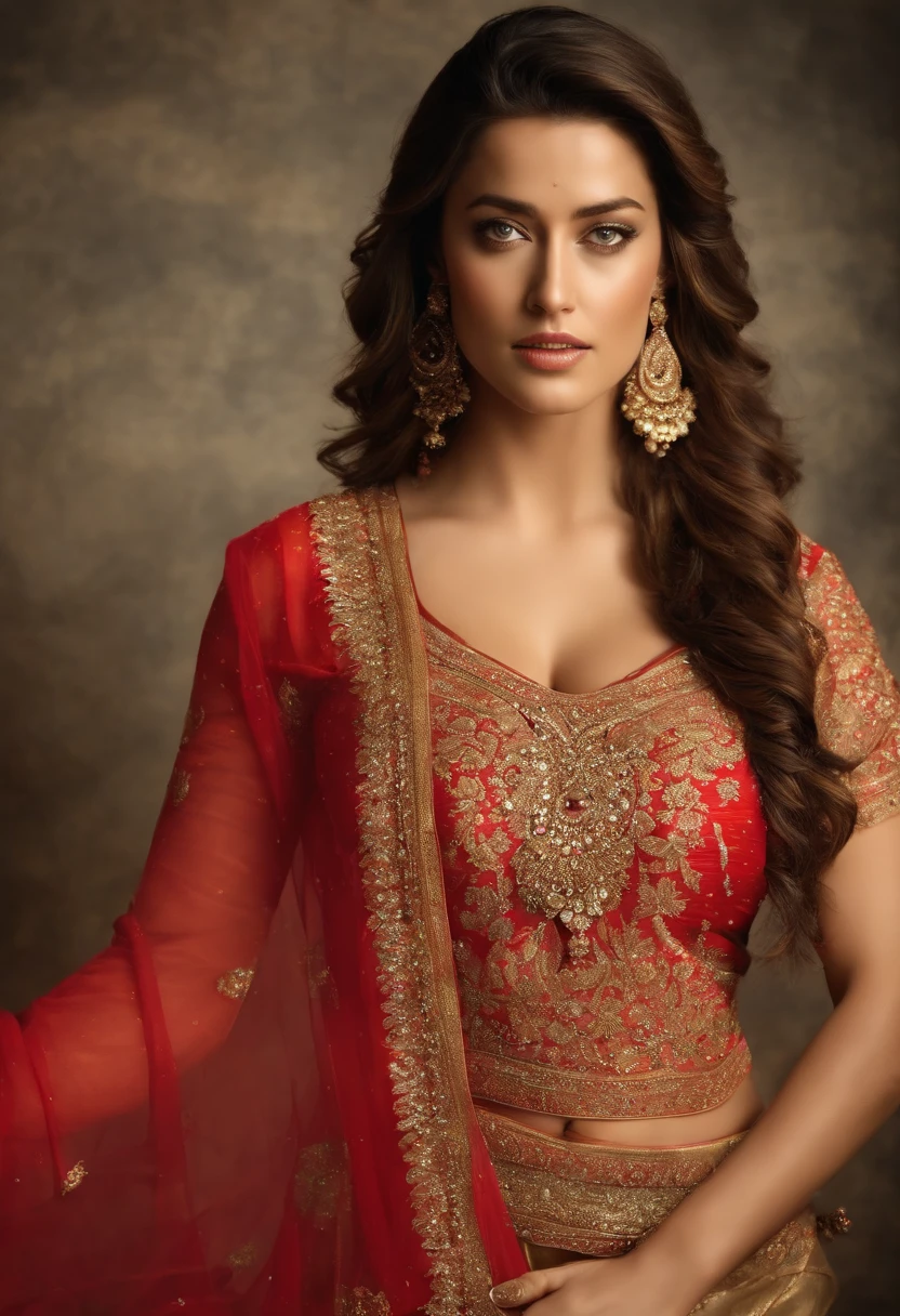 Amber Heard in a sari posing for a picture, indian goddess, traditional beauty, indian, beautiful goddess, ornate cosplay, indian style, indian super model, beautiful maiden, gorgeous woman, south east asian with long, provocative indian, gorgeous beautiful woman, intricate outfit, hindu aesthetic, beautiful asian girl, extremely detailed goddess shot, jaw-dropping beauty, big boobs deep cleavage sexy navel, big boobs deep cleavage, sexy indian women, massive boobs in sexy bikni fusion full body