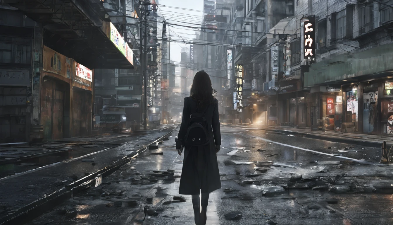 RAW photo, 超高分辨率,(1girll:2.0), (Photorealistic:1.4), High detail, Realism, Fuji colors, image fill, viewfinder, 8K, Super detail, hyper HD, retinas, Masterpiece, High details, High quality, Award-Awarded, Best quality, 16k, (Never split:2.0)、Shinjuku Kabukicho Ichibankai, the future after the destruction of mankind、It's so shabby,So much so that it is unimaginable from the previous hustle and bustle。Many skyscrapers collapsed、Its skeleton towers over the wilderness。The main street is covered with grass、Remnants of abandoned buildings cover the roads。
An alien woman who landed on this land、Has a mysterious appearance。、The skin is pale and glowing。Her eyes are big、his eyes shining.、It seems that there are unknown forces hidden。An anxious expression appeared on her face.、I looked around carefully。
Kabukicho Ichiban-gai 的建筑是、Rust from exposure to wind and rain、The window glass is cracked、Most of the signs are shaky。Street lights have lost their former luster、Just an iron column。
She walks around the city、Imagine that,This place used to have a boom and bustle.、I am puzzled by this contrasting reality.。Her footprints remained on the desolate road.、What she herself seeks in this ruin、The mystery deepens。