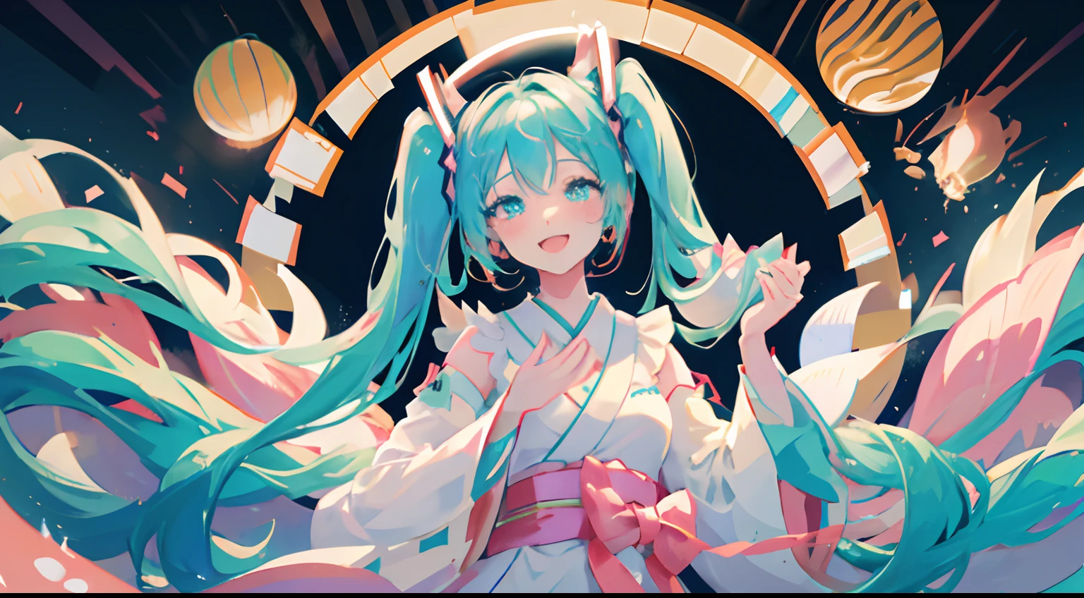 miku hatsune、A Japanese style、Fusion of kimono and hip-hop、Stylish、opulent、Any color is fine
Run big, bold
You can sing any song.
The seven-colored singing voice is also invincible
Glowing tears, Results of Initiatives
Dancing in the Wonders
Make your smile gentle
Eliminate sadness