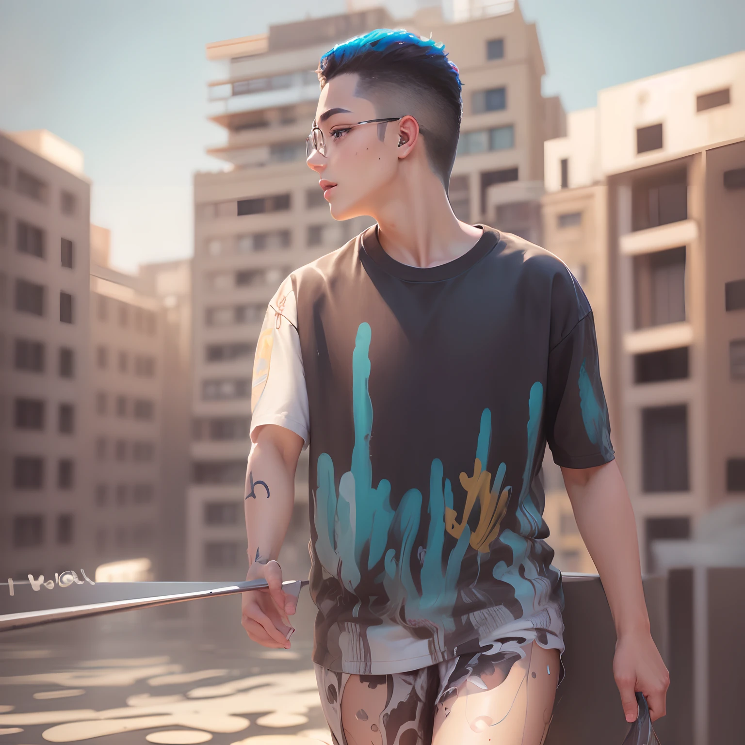 (Masterpiece), (Best quality), (Ultra detailed),(Messy hair),(illustration), (1boys,1girll), Avatar, Macro lens, (Fashionable clothing), standing,Fashion model, view the viewer, ( interview), (Simple background), Beautiful detailed eyes, Exquisite beauty, Floating, (High saturation), (colorful splashs), colorful bubble, (Shining), focus onface,