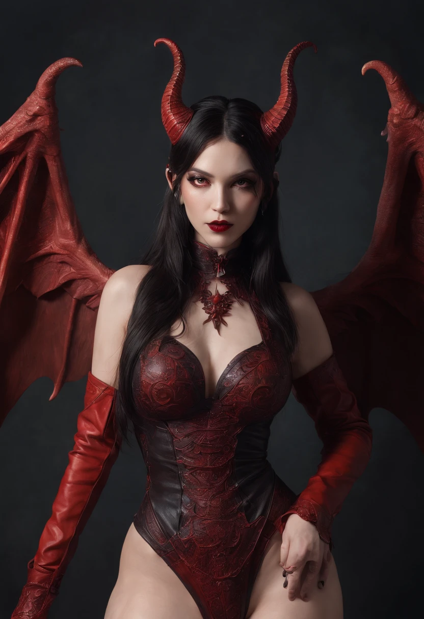 Fine, (Best Illustration), 8k Resolution, Intricate Details, Best Quality, Realistic, Ultra Detailed, Best Lighting, Best Shadows, Ultra HD, A Necromancer, Night, Magic, Dark Style, Vampire, Bat wings, shining red eyes, masterpiece, high_res, Beautiful face, tyndall effect, photo realistic, (high detailed skin:1.2), 8k uhd, dslr, high quality, Photograph, high resolution, 4k, 8k, Bokeh, medium breasts, absurdres, ponytail contorted, best ratio four finger and one thumb,