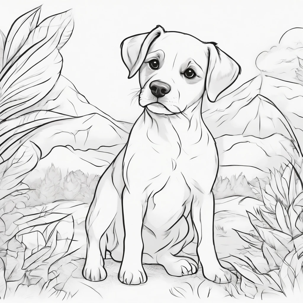 Cute Dog, cartoon style, Line drawing background, white background, Monochromatic, line-drawing, ((sketch)), ???'s Coloring
