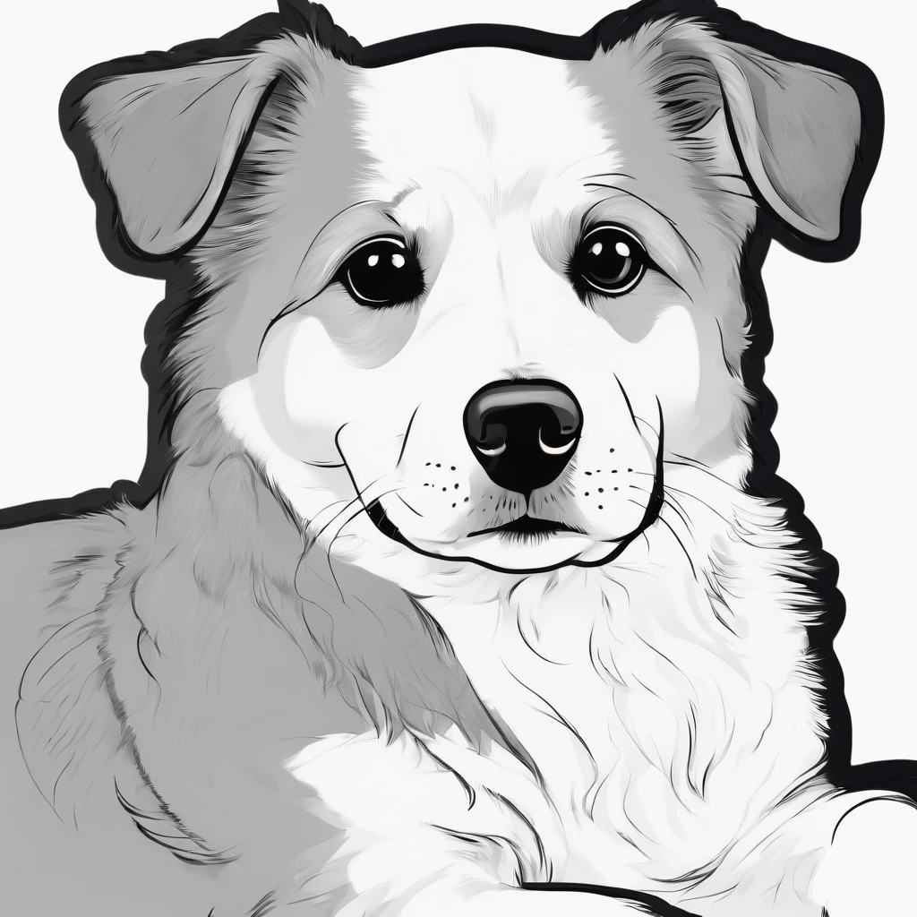 Cute Dog, cartoon style, Line drawing background, white background, Monochromatic, line-drawing, ((sketch)), Kid's Coloring