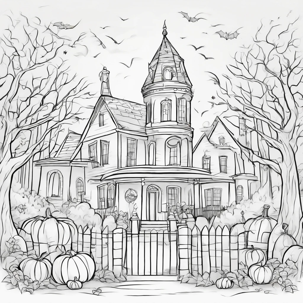 Halloween, cartoon style, Line drawing background, White background, Monochrome, line-drawing, ((sketch)), ???'s Coloring