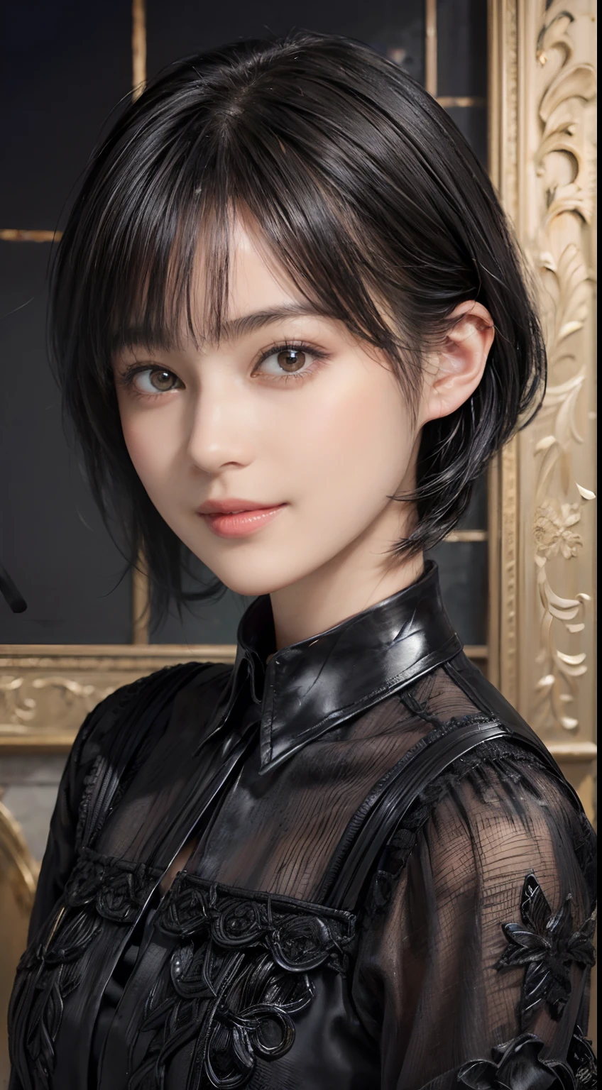 04
(trickart), (Black Shorthair:1.3), (a 20 yo woman), (A hyper-realistic), (Masterpiece), (8KUHD), Beautiful woman, a smile, (trompe l'oeil), Wonder Painting