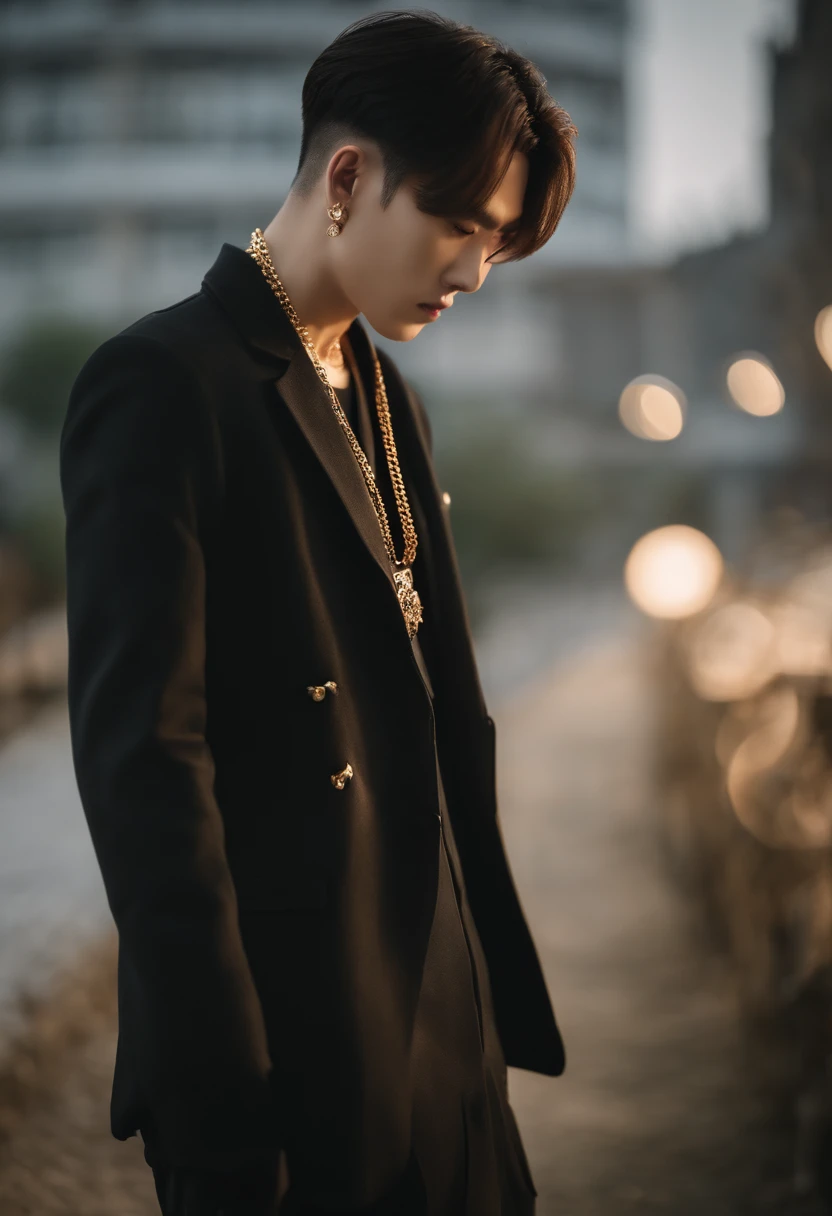 Allafard Asian man，Black jacket and gold necklace, A picture inspired by Wang Yibo, Trend of CGsociety, Realism, Wang Yibo（1.6）。Cai Xukun, yanjun cheng, jung jaehyun,  hong june hyung, ryan jia, portrait of kpop idol, heise jinyao, headshot profile picture, bian luan, Shin Jinying, The likes of the Golden Mountain。