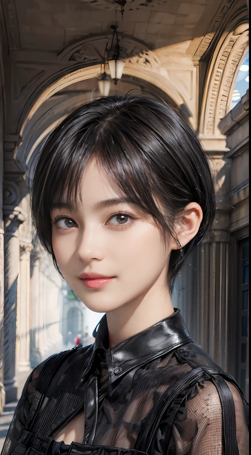 04
(trickart), (Black Shorthair:1.3), (a 20 yo woman), (A hyper-realistic), (Masterpiece), (8KUHD), Beautiful woman, a smile, (trompe l'oeil), Wonder Painting
