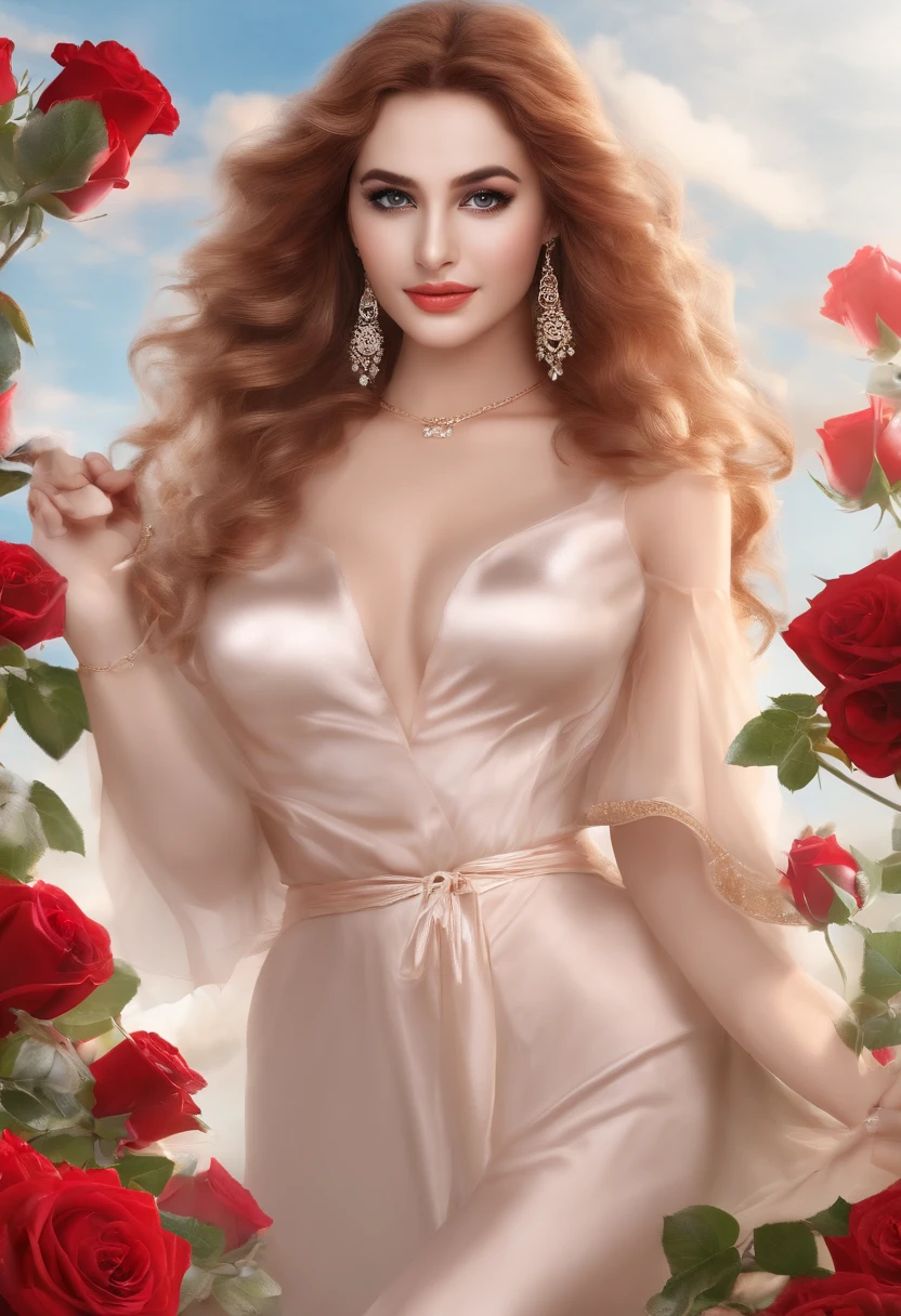 Background with:wide field,Wide rose fields,rose flower)Lie down in many roses, She has long red rose hair,seen from the front,, mostly blue cloudy sky,(((tmasterpiece),(Very detailed CG unity 8K wallpaper),best qualtiy,cinmatic lighting,detailed back ground,beatiful detailed eyes,Bright pupils,Black eyes,Snow-whiteskin,Redlip(Very fine and beautiful),(Beautiful and detailed eye description),ultra - detailed,tmasterpiece,))facing at camera,A high resolution,ultra - detailed),revealing breasts,Big Breasts,
Bare genitalia, Bulge,legs are open,Raised sexy,Camel toes,Desire for dissatisfaction,frontage,(Wearing:Sheer slip dress。Bare )