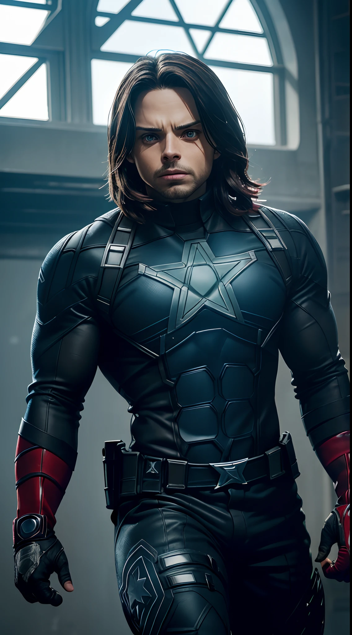 Sebastian Stan is (((Winter Soldier))) marvel ,Bodybuilder, super strong, muscular, ABS, 35mm lens, robotic arm, photography, ultra details, HDR, UHD,8K