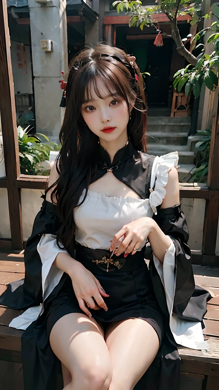 beautiful a girl、high-level image quality、Like a shot with an SLR、Sensual body、chinese clothes、Making a slit in the clothes of the thigh、Painting a work of art depicting a woman in a traditional cheongsam、Gothic ta