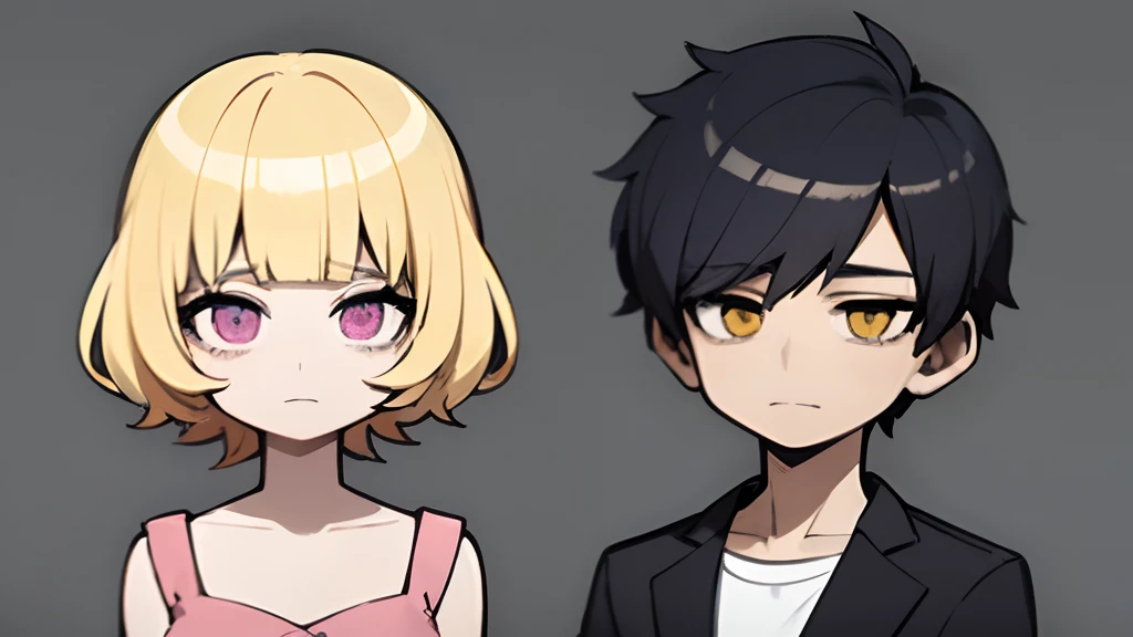 Girl with short cut face and male body。Hair is yellow and pink。Metropolitan wind。Modern style。Art Cute Style Children's Style