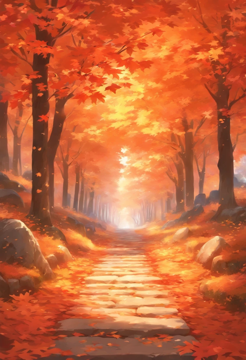 late autumn,maple leaves,stone pathway,Frost,falling leaf,Scenic beauty,