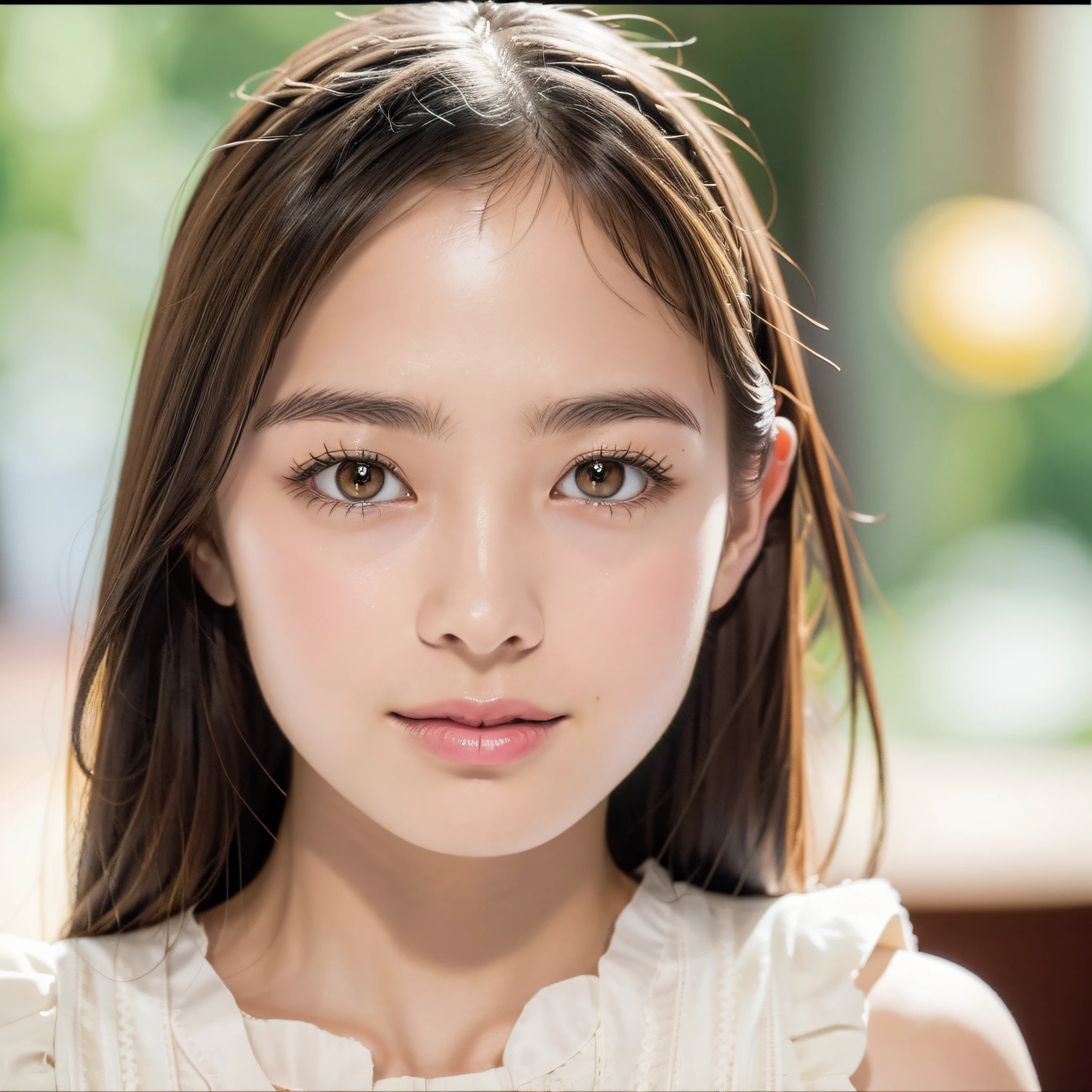 Highly detailed CG Unity 32k wallpaper, Realistic , photographrealistic , Raw photo , high-definition RAW color photography , professional photograpy , Best Quality , 超A high resolution , ultra-detailliert , official photo . Break sharp focus , detailed shadow , Soft lighting , Bokeh , bloom , Light from the front , Cinematic lighting , Light on Face , Beautiful lighting , Retro environment , Camera Flash , a polaroid photo , lo fi , Graded Tone , Film grain . adorable girl , kind , grateful , Seductive smile , Natural makeup , Beautiful eyes , Big eyes , Natural eyes . Thin eyebrows . Breaking small breasts . slim . Short stature . Beautiful skin . gleaming skin . Smooth skin . Natural Skin . Break POV . ((close up)) . (Beautiful face) .1a person、 Half body shot,extremely detailed cute girl,(20yr old)、