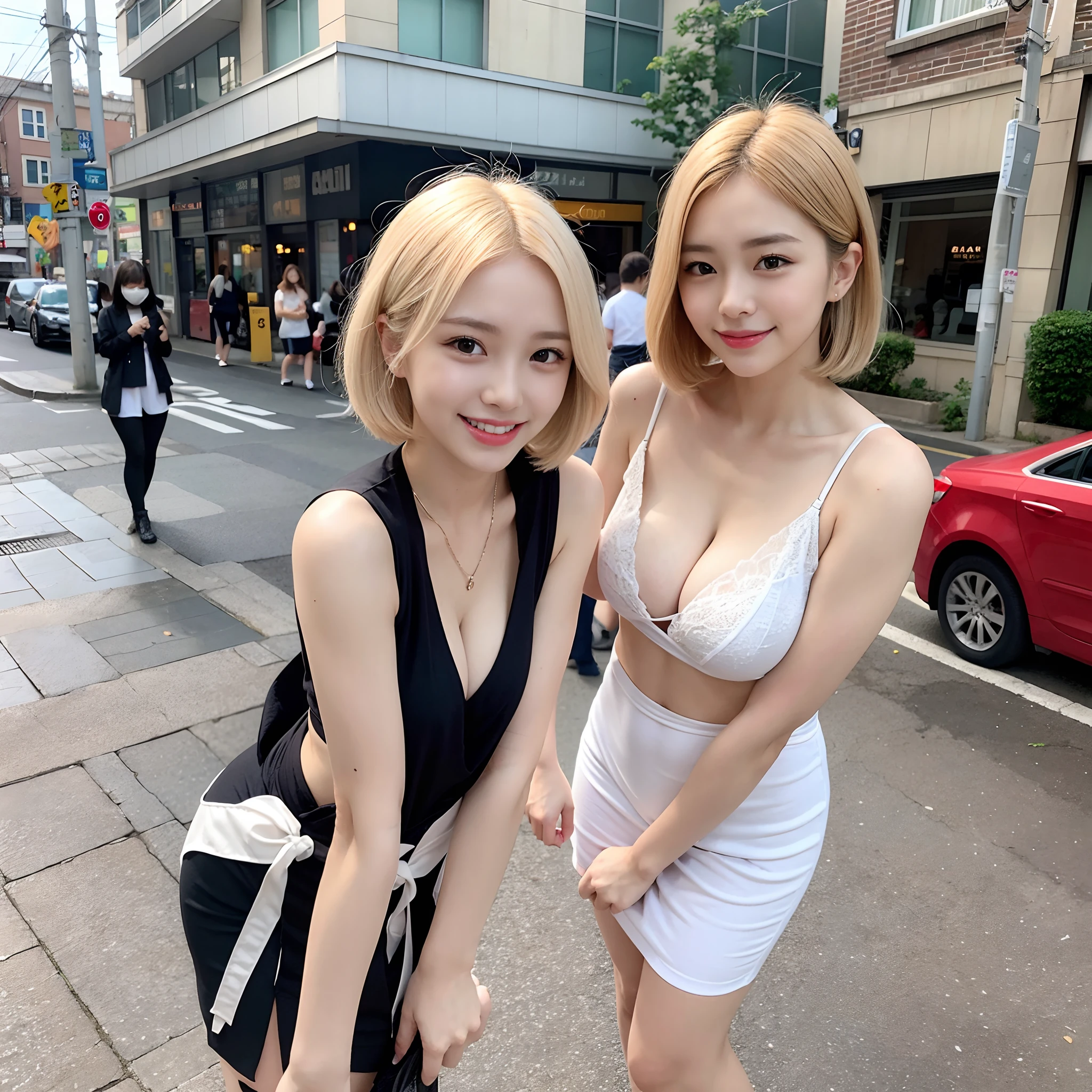 Halloween Costumes,Laugh at seeing this,Street,Thin blonde hair,View here,Delicate body,full body Esbian,tilt your face slightly,de pele branca,Korean beauty laughs at this sight, crossedlegs, extra detailed body, flat chest, girl,年轻, Short hair, ,White hair, Real and detailed face street,Shy face,The upper part of the body,Cleavage Show