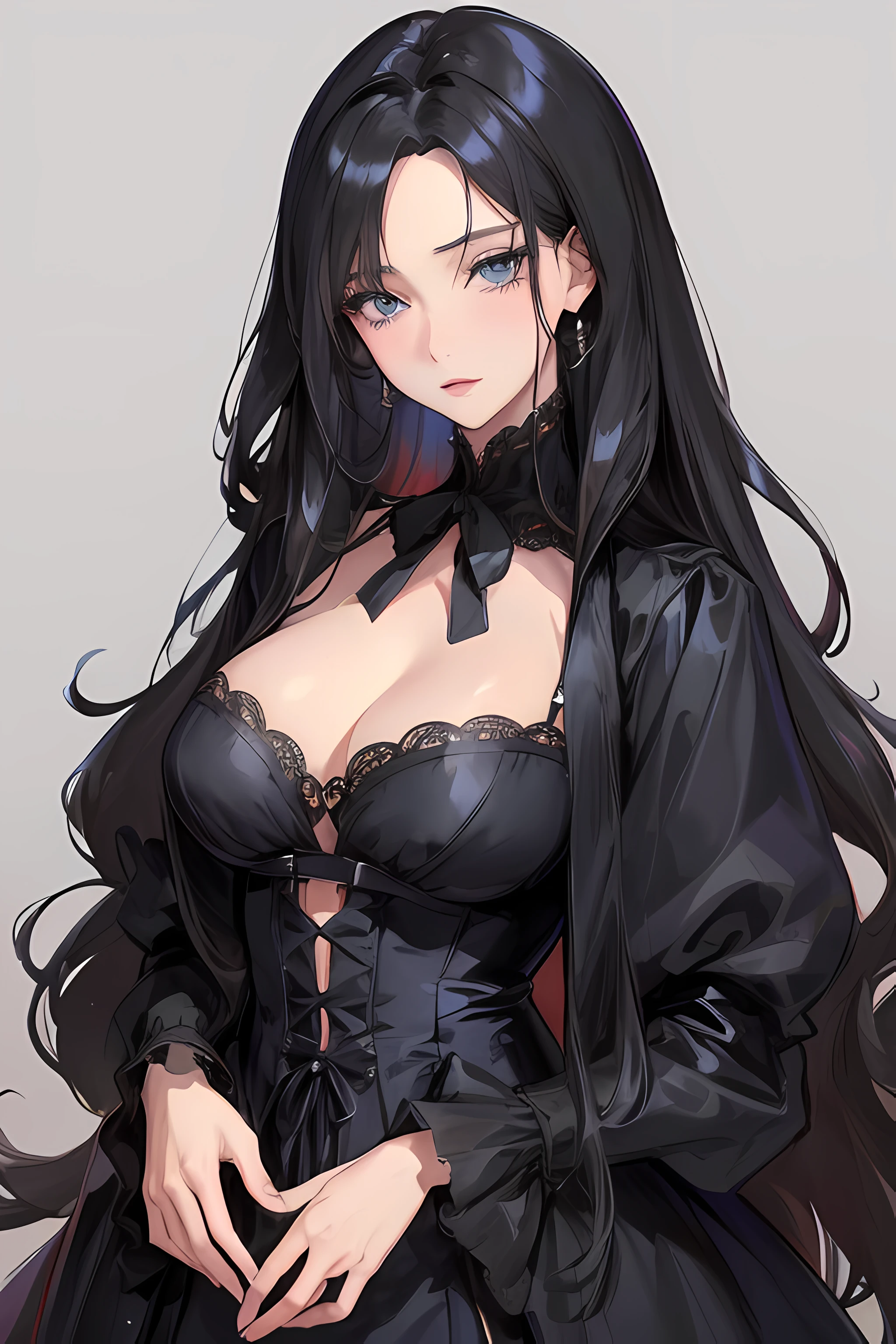 official art, masterpiece, sharp focus, (beautiful gorgeous British Beauty:1.3), (beautiful British Beauty:1.3), British beauty, Delicate and beautiful hair and eyes and face, realistic, ultra detailed, anime girl with long black hair and blue eyes in black dress, anime girl with long hair, detailed portrait of anime girl, attractive anime girl, beautiful anime portrait, high detailed official artwork, anime visual of a good looking girl, beautiful anime girl, beautiful anime woman, smooth anime cg art, portrait anime girl, waist up portrait, slim body, victorian era dress, no flesh revealing dress, medium boobs,