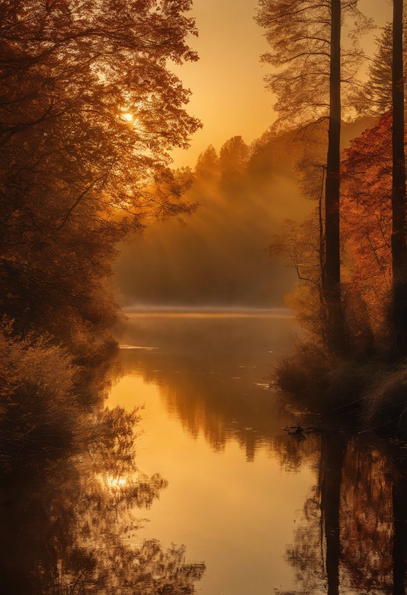 /imagine prompt: Color photo oolden sea of autumn foliage, painting the world in shades of orange and yellow
Trees ablaze with vibrant hues, leaves dancing like flickering flames under the sunlight
Ginkgo trees dressed in golden garments, each leaf shining like a precious jewel
A kaleidoscope of fallen leaves, interwoven in a tapestry of red, yellow, and brown
Tranquil lakeside, with rippling water mirroring the colors of the sky
Mist-shrouded mountains in the distance, resembling an ethereal ink painting
Golden reeds by the water's edge, harmonizing with the shimmering lake
Stars twinkling in the night sky, like nature's delicate pearls
Gentle breeze carrying the essence of autumn, hinting at the coolness to come
Bonfire's warmth, accompanied by the soothing chorus of insects
Deep autumn's poetic beauty, captivating and inspiring
A photo that captures the enchantment of nature, evoking inner peace and serenity
—c 10 —ar 2:3