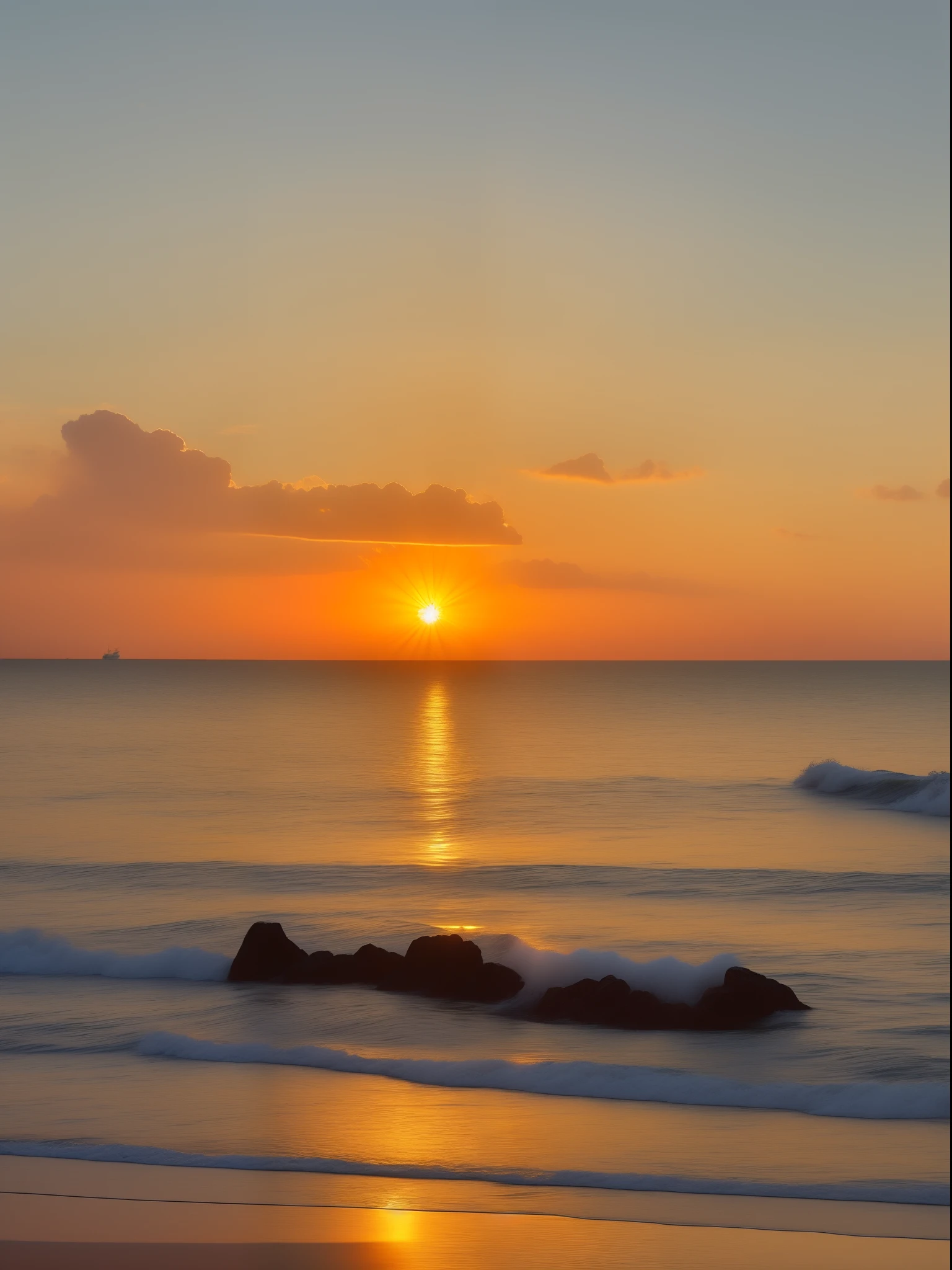 Sunset over the ocean,There is a ship in the distance, sun rays at sunset, The most beautiful sunset, sunbeams at sunset, with backdrop of god rays, rays of life, suns rays, rays of the sun, refracted sunset, golden hour sun rays, sunrays from the left, sunset photo at golden hour, beautiful sunrise, sunset at the beach, golden rays