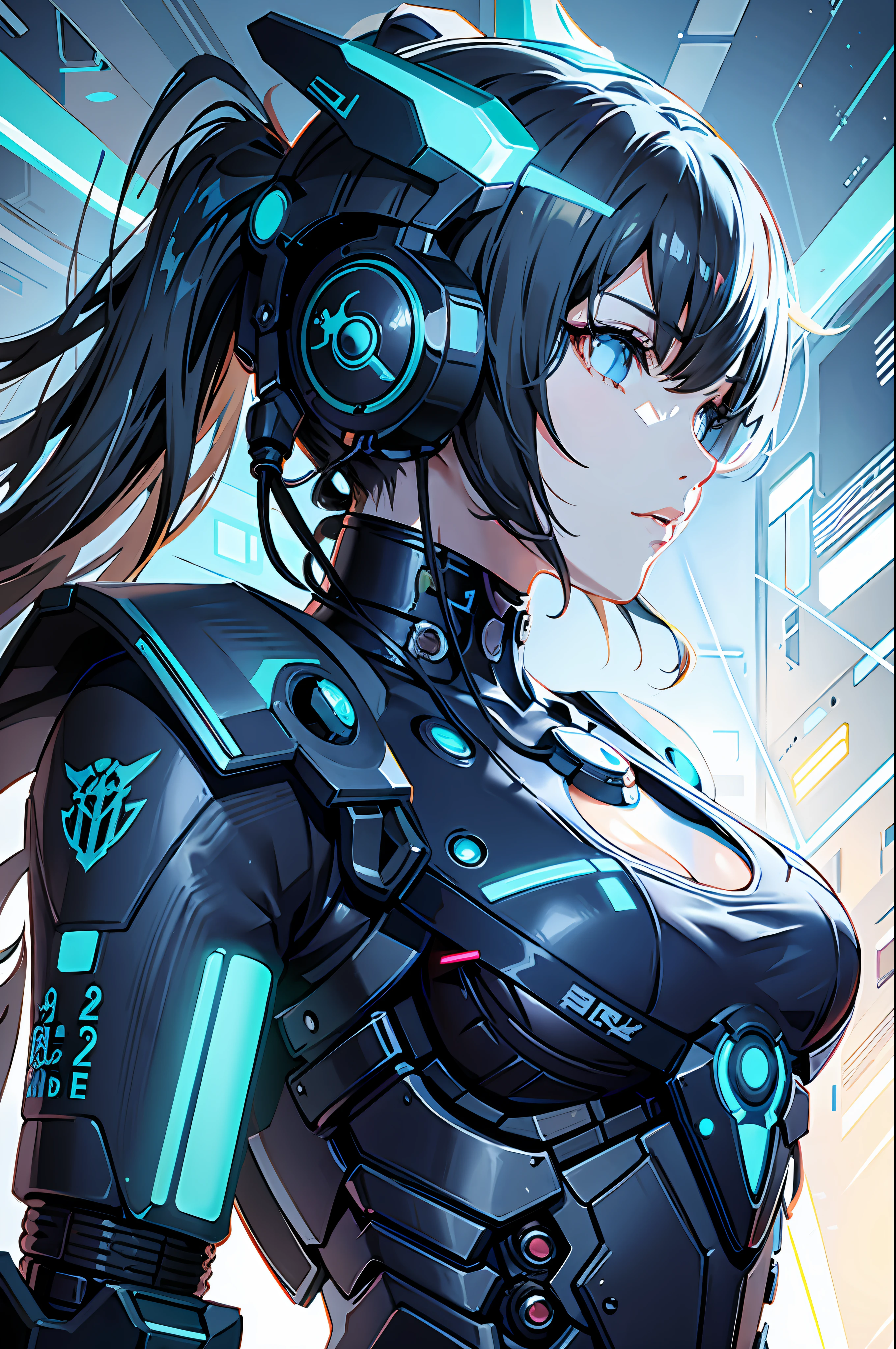 anime girl with futuristic headset and futuristic set, digital cyberpunk anime art, cyberpunk anime girl mecha, digital cyberpunk - anime art, perfect anime cyborg woman, beautiful girl cyborg, cyborg girl, female cyberpunk anime girl, cyberpunk anime girl, cute cyborg girl, mecha network armor girl, anime cyberpunk art, cyborg - girl, advanced digital cyberpunk art, cyberpunk anime art, smooth light path on the body, colorful