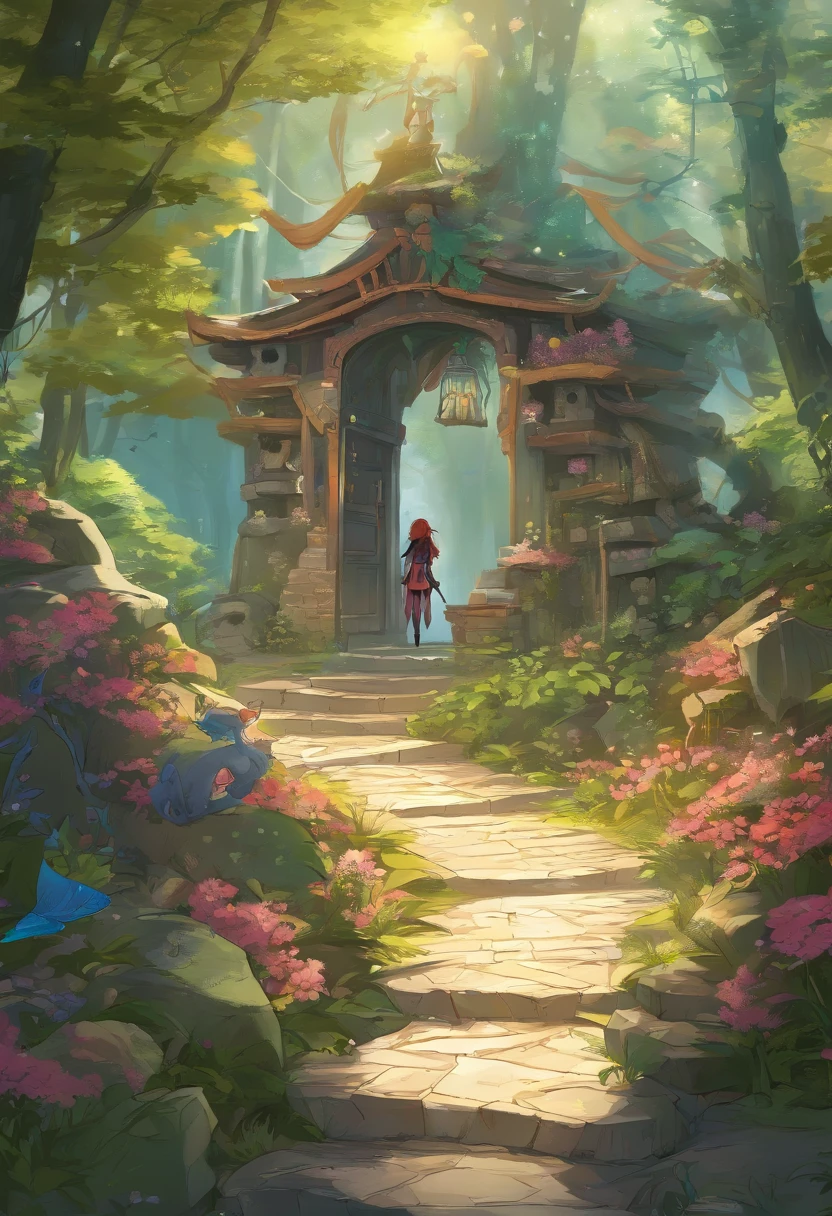(RAW photo:1.2), (Photorealistic:1.4),(Masterpiece:1.3),(Best quality:1.4),超高分辨率,hdr,8K, (Extreme detailed illustration),Crossing the Magic Gate Alex decides to find this magic door，And finally found it hidden deep in the forest。 He bravely walked through the door，Travel to a fantasy world full of magic and mysterious creatures。 In this world，Alex befriends a clever elf，Her name is Alice，She will be his adventure partner (transparent silhouette),ulzang-6500-v1.1:0.7