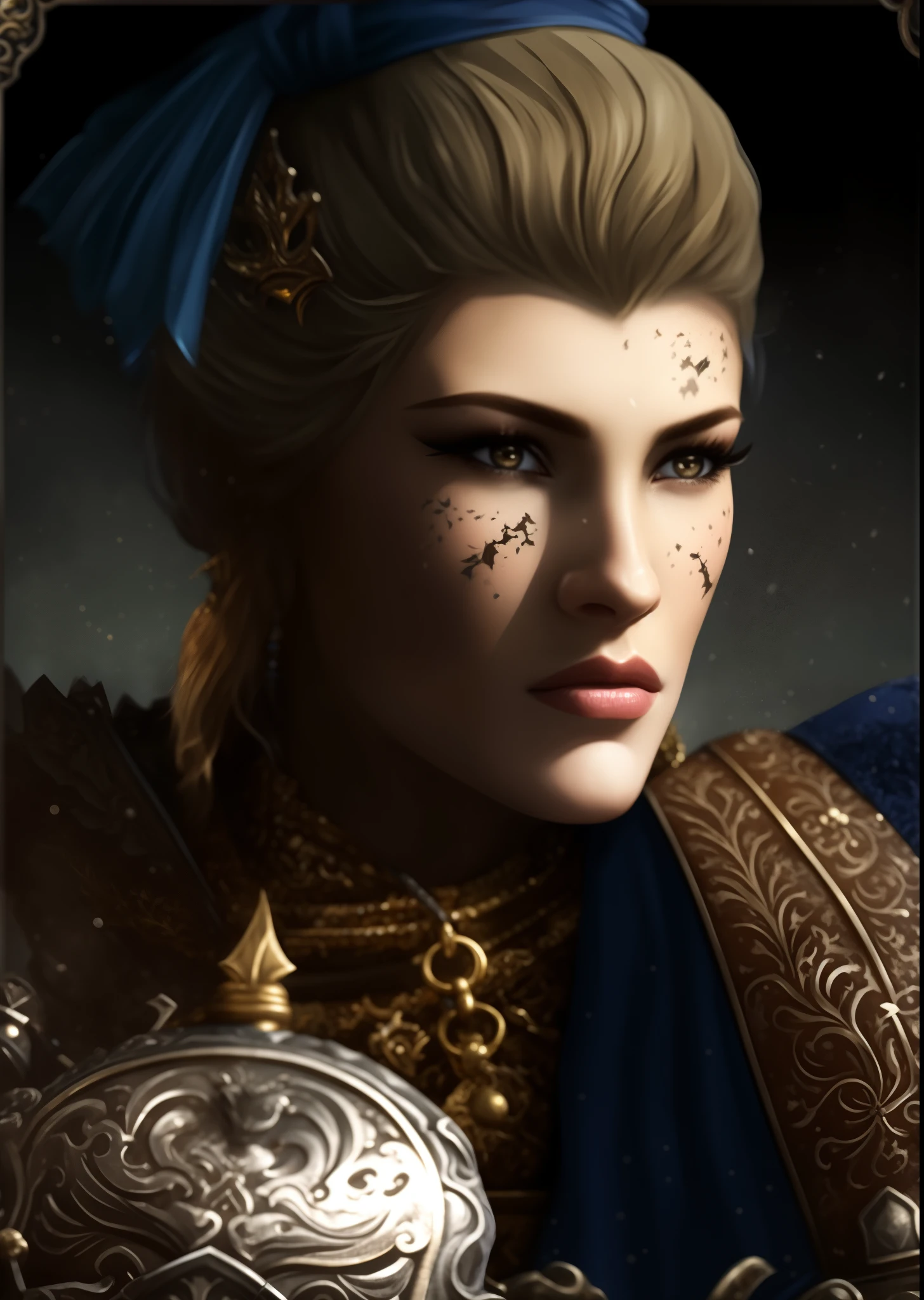 a close up of a woman in a blue dress with a sword, vigo the carpathian, imperial portrait, baldur's gate character portrait, portrait knight female, character icon, inspired by Li Kan, deiv calviz, great king of stovokor, portrait of dragoon, mother of witchers, dorian cleavanger, diablo 4 queen, empress