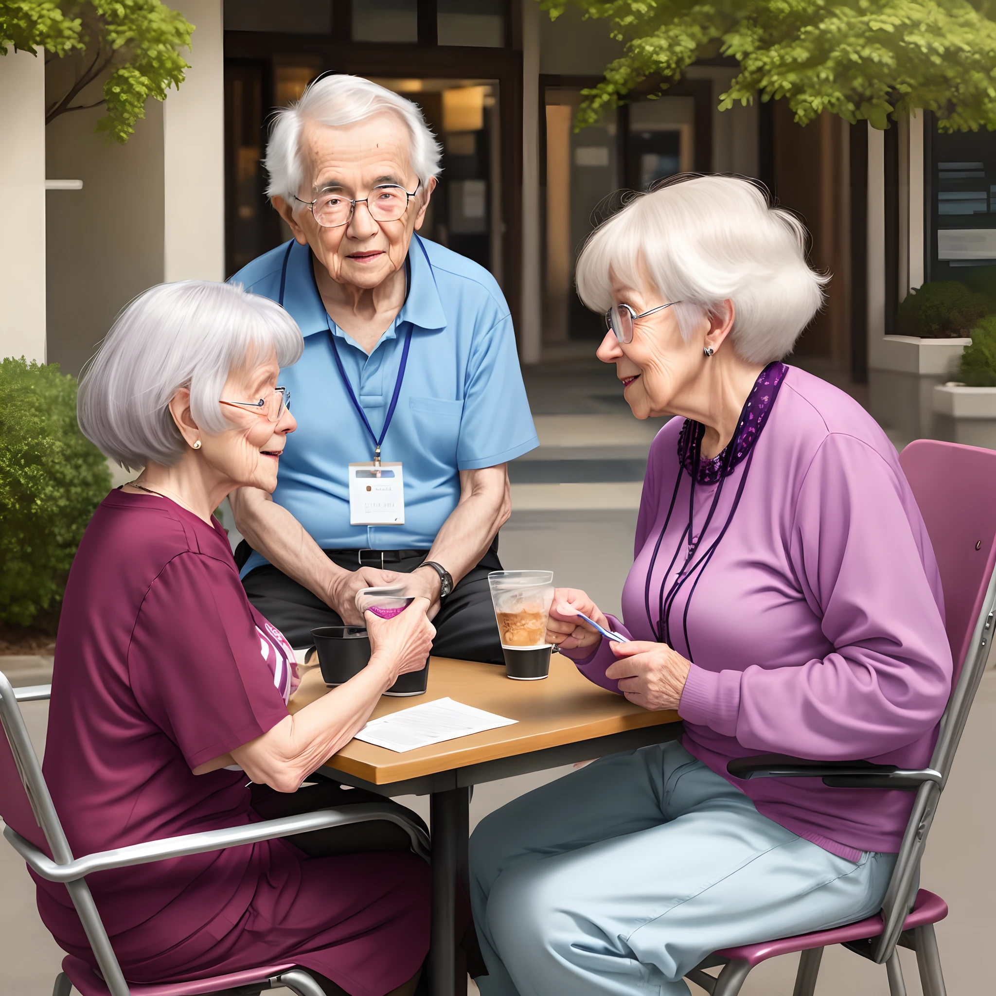 College student interviewing elderly people