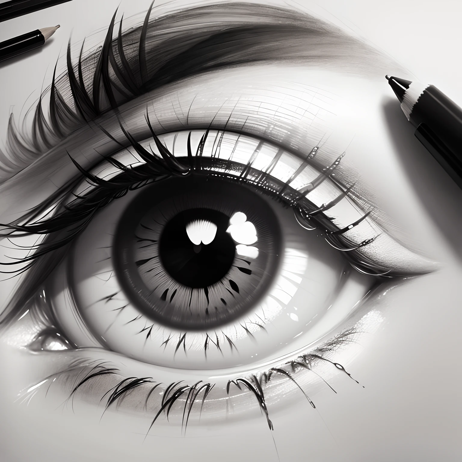 Drawing of an eye, black and white, pencil, sketch, tears, creative