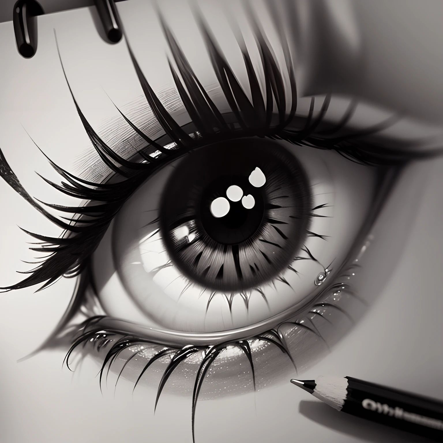 Drawing of an eye, black and white, pencil, sketch, tears, creative