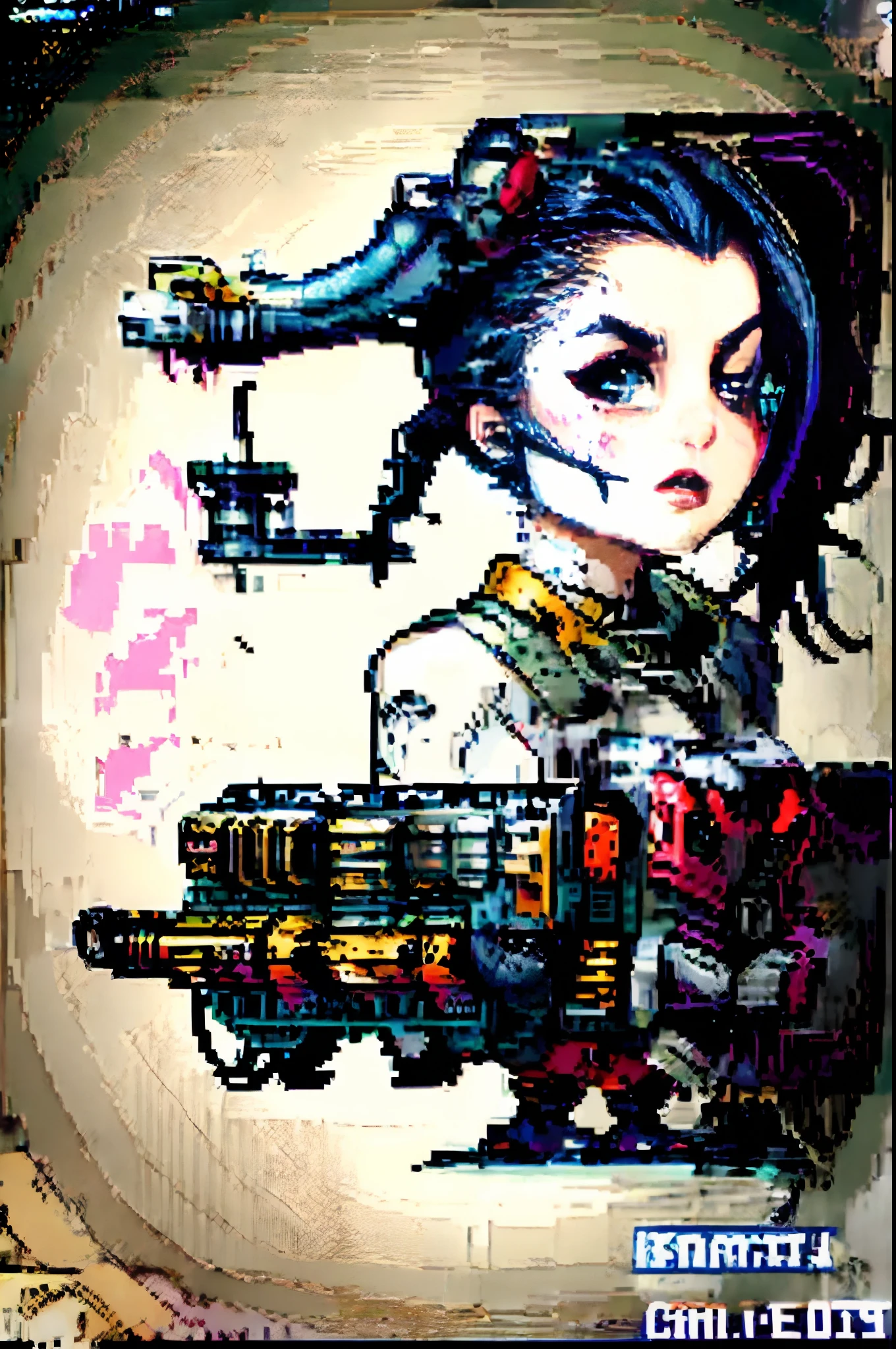 cyber punk style, long whitr hair, Danfeng Eyes, Industrial punk style，Semi-mechanized，head portrait，ethnic dress，whaite hair，high ponytails，Black and white comics