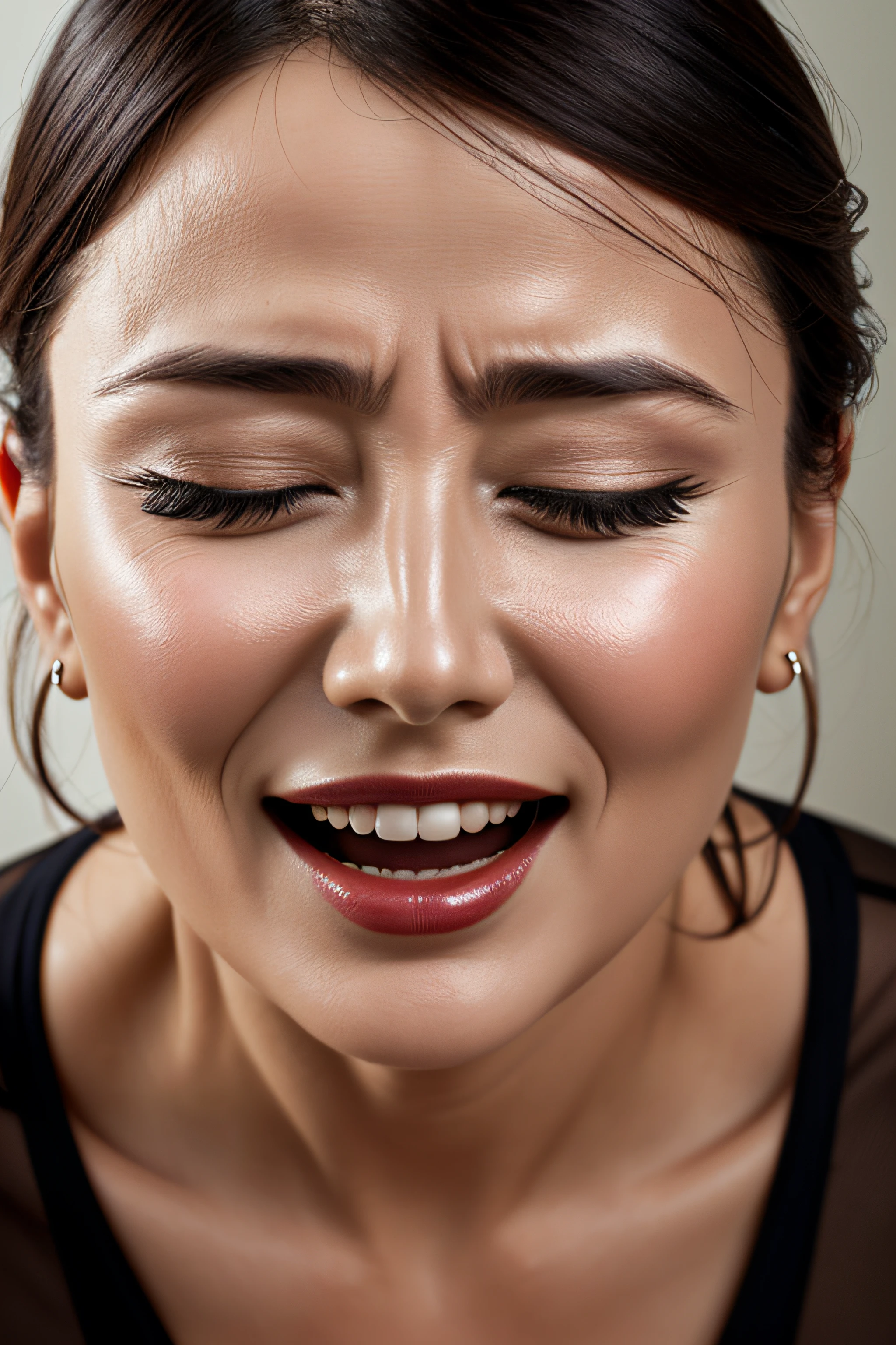 masutepiece, absurderes,award - winning photo, Extremely detailed, edgOrgasm, Woman with mouth open and eyes closed , Woman with Edge _Face、 lungs、Skin shiny with sweat、45 yers old、