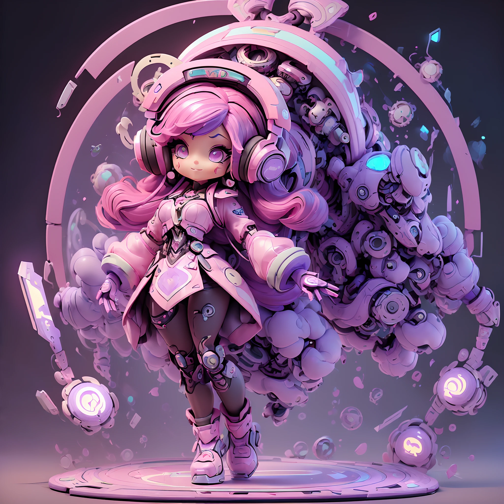((((Woman with reverse hair, Mechanical headphones, violet and pink hair, Do magic tricks))), girl, Solo, (Impressionism: 1.4), (tarot: 1.3)), Alphonse Mucha, full length, No background, eye reflections, high detailing, Reflected Light, multi view, Perspective, ultra wide-angle, Masterpiece anatomically correct, Super Detail, high detailing, High quality