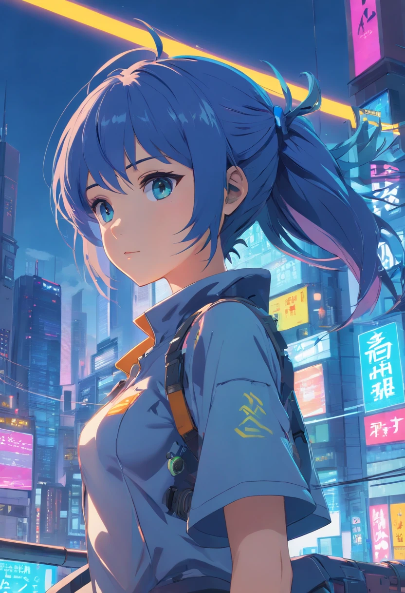 best qualtiy, High resolution, Detailed 4K CG, masutepiece, Awesome art, Fine details, high details, intricate-detail, Blue Long Hair, Girly feel, Big eyes, pure lust, lovely, Young and Beautiful, immortal，Flying ,, Light and shadow, light，Gorgeous clothes，Sea，Cyberpunk, Mecha Girl, Mechanical body