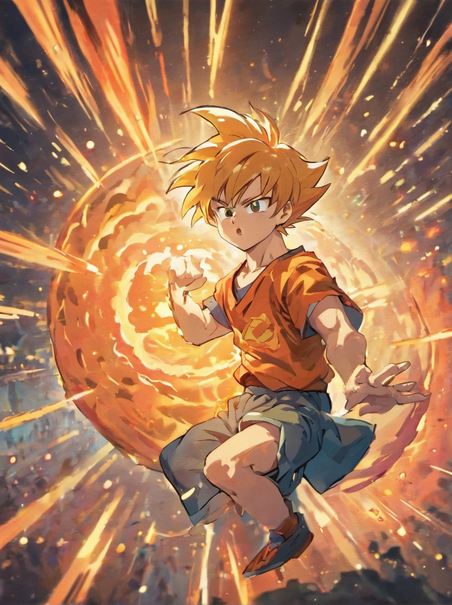 goku dragonball, playing with nintendo switch, color: bright, style: happy, background gameroom, quality: high