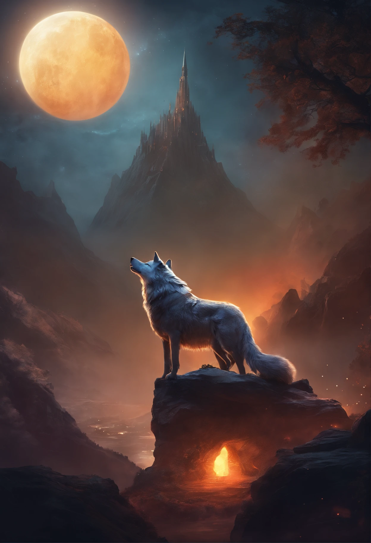 Create a captivating unique gaming logo design featuring an evil wolf in the foreground, bathed in the eerie glow of a full moon in the background. The wolf should exude a sense of malevolence, with sharp, menacing features. Surround the scene with a mystical aura, and incorporate
 subtle elements of darkness and mystery.4k resolution.Using Cinema 4d.Fantasy art.Focused on character .