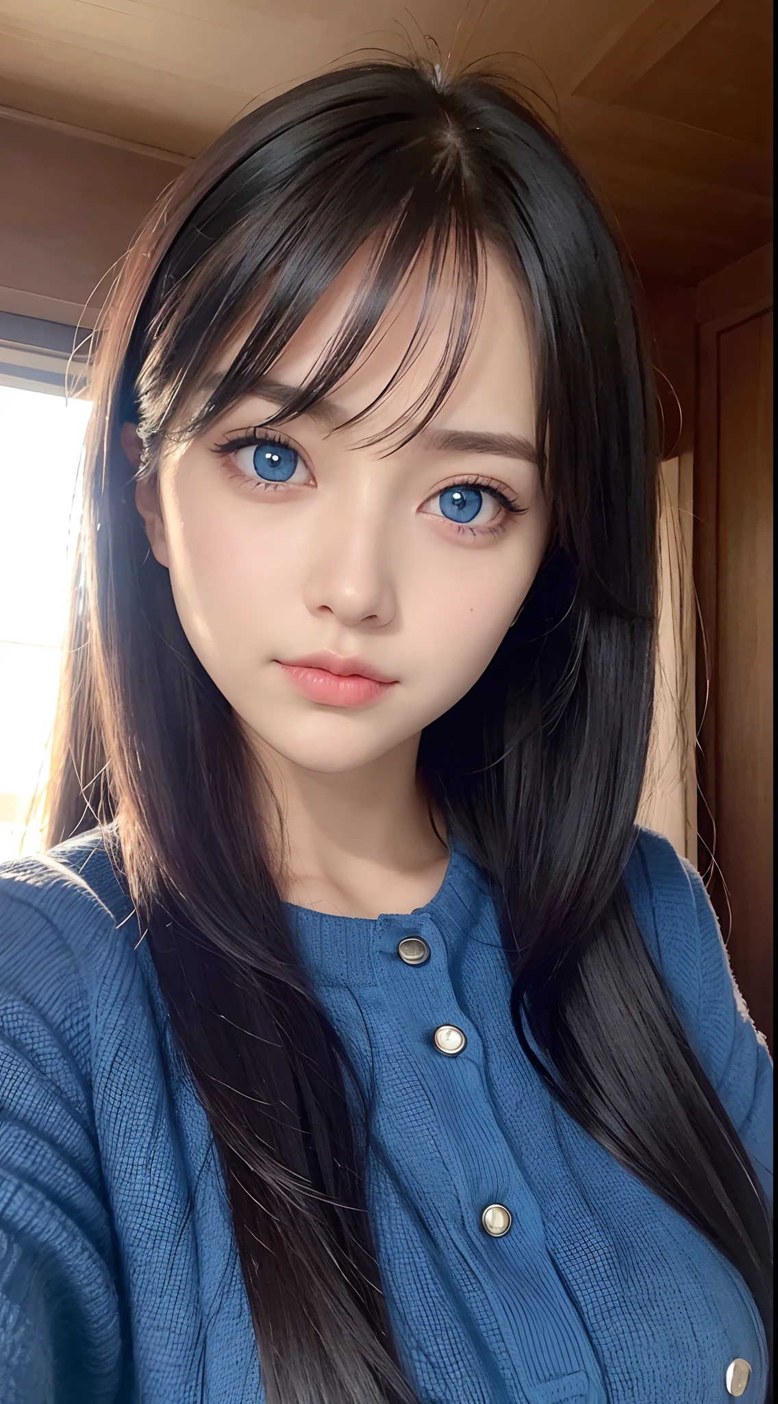 She is beautiful with indigo blue eyes