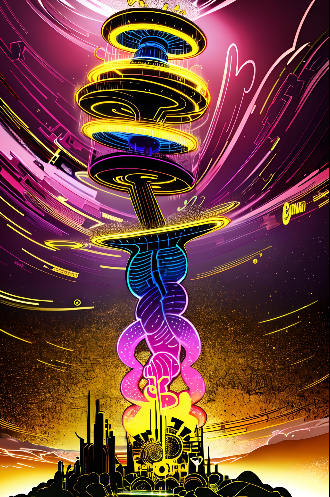 In a surreal fairy landscape, a cake is the central subject illuminated by the warm glow of the sun. The cake is colorful and has intricate details, featuring bizarre and funny elements. It is made of futuristic materials and has a cybernetic theme, combining both organic and mechanized components. The cake is surrounded by a surreal atmosphere, with a gritty and atmospheric feel. The landscape is filled with strange and surreal elements, creating a surreal and dreamlike scene. The colors of the cake are vibrant and vivid, contrasting with the moody and stylized background. The lighting is cinematic, creating a dramatic and eerie ambiance. This prompt aims to capture the imagination of the viewers and evoke a sense of wonder and curiosity.