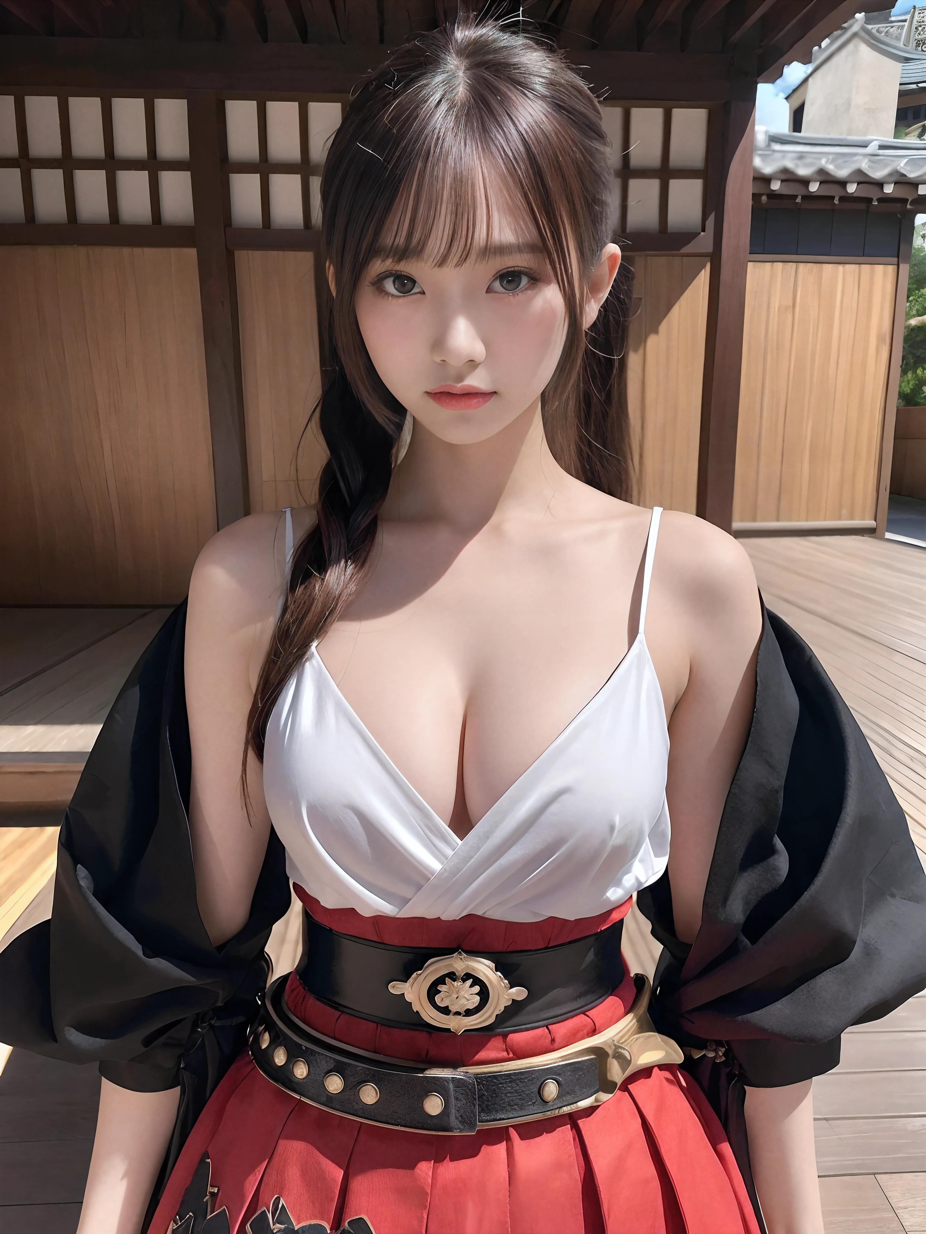 １Male Female Samurai((top-quality、8K、​masterpiece:1.3))、full body Esbian、focus clear:1.2、Excellent style:1.4、masuter piece、(Realisticity: 1.2)、(Photorealsitic:1.3)、
realisitic、realisticlying、Raw foto、hyperdetailed face（Long ponytail、cool expression）、hyper detailed background（loimu）、Ultra-detailed costumes（a miniskirt、Samurai-style clothing）、hyperdetailed body（Moderately breasts、）、super-detaild skin　、Knives 、Valley 、breastsout 、Transparent