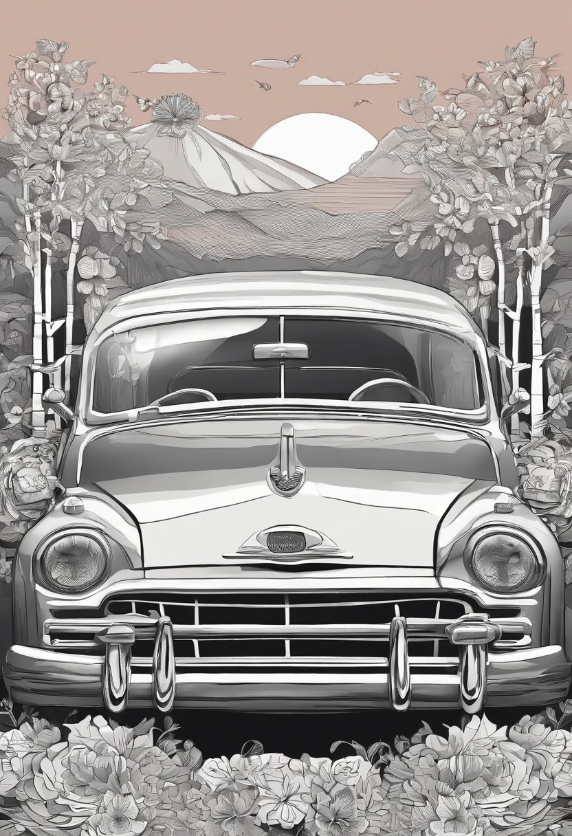 illustration just married car