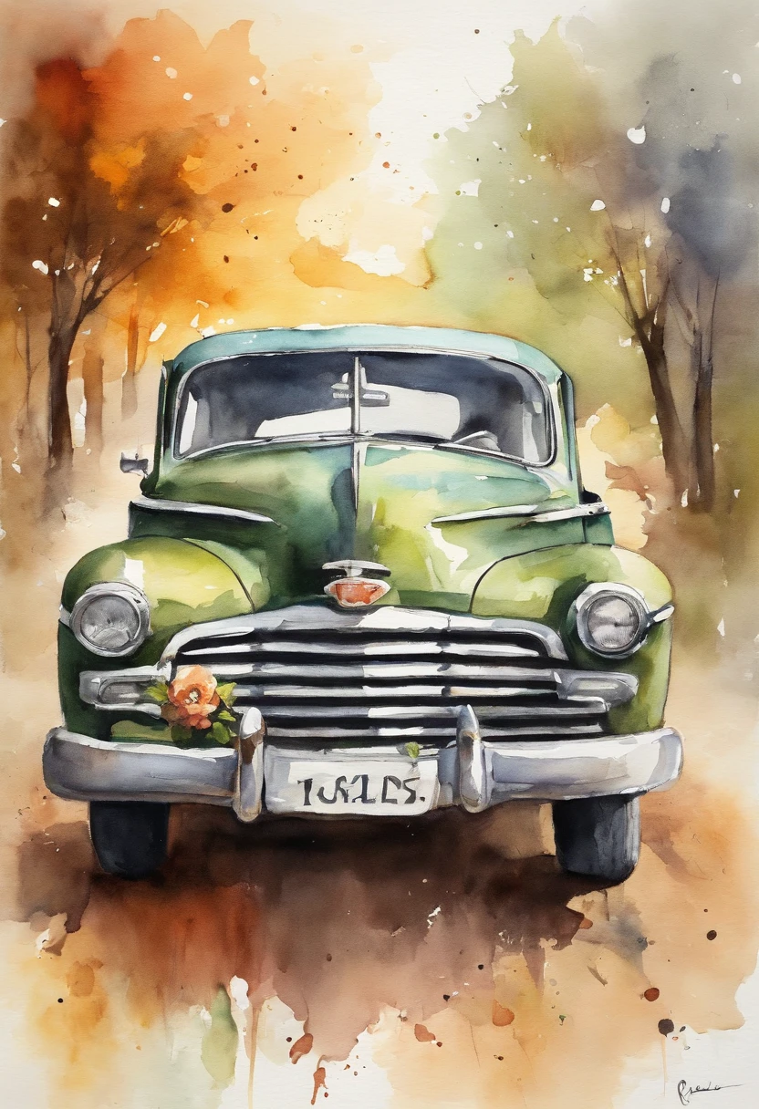 illustration just married car