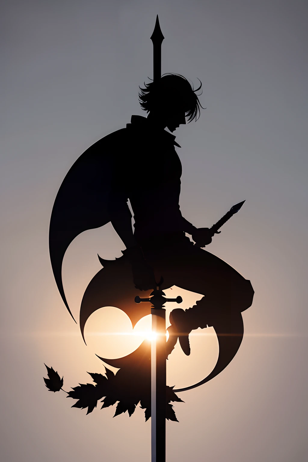 LOGO,A silhouette of a sword,A plane tree leaf fell to cover the sword,No Man,A transparent background is required