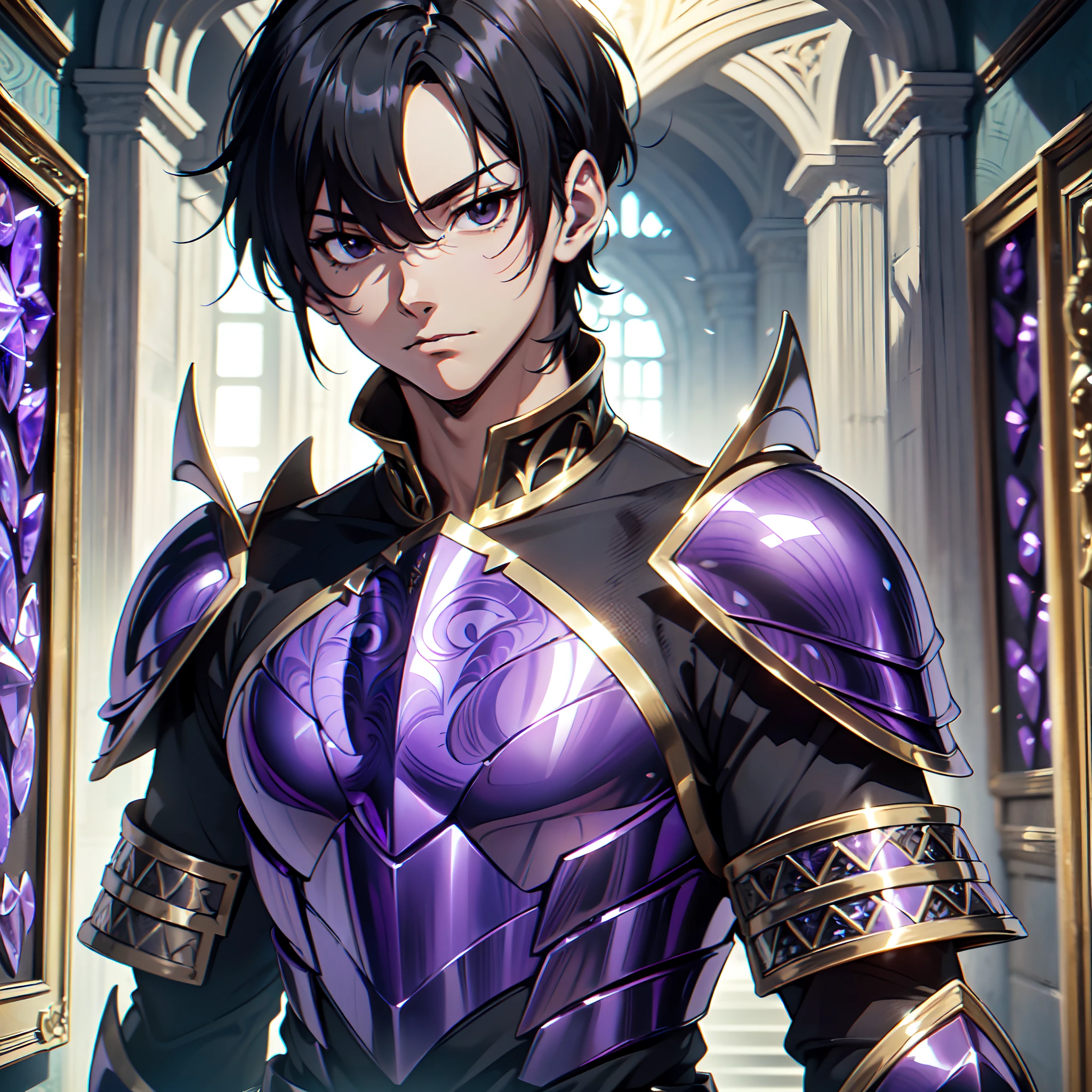 128K Ultra High Definition,
128K Ultra High Quality,
128K Ultra High Resolution,
Best Definition,
Best Quality,
Best Resolution,
Perfectly Detailed,
Perfectly Designed,
Extremely Detailed,
Extremely Designed,
Hyper Detailed,
Hyper Definition,
Hyper Quality,
Hyper Resolution,
Masterpiece,
(((Anime))),
Body Shot,
(((Boy))),
Handsome,
Muscular Body,
(((Black Short Hair))),
(((Black Eyes))),
(((Hyper Detailed & Perfectly Designed Purple Amethyst Armor Plates))),
(((Hyper Detailed & Perfectly Designed Engraving Baron Armor))),
(((Inside Of Medieval Royal Palace Background Scenery))),