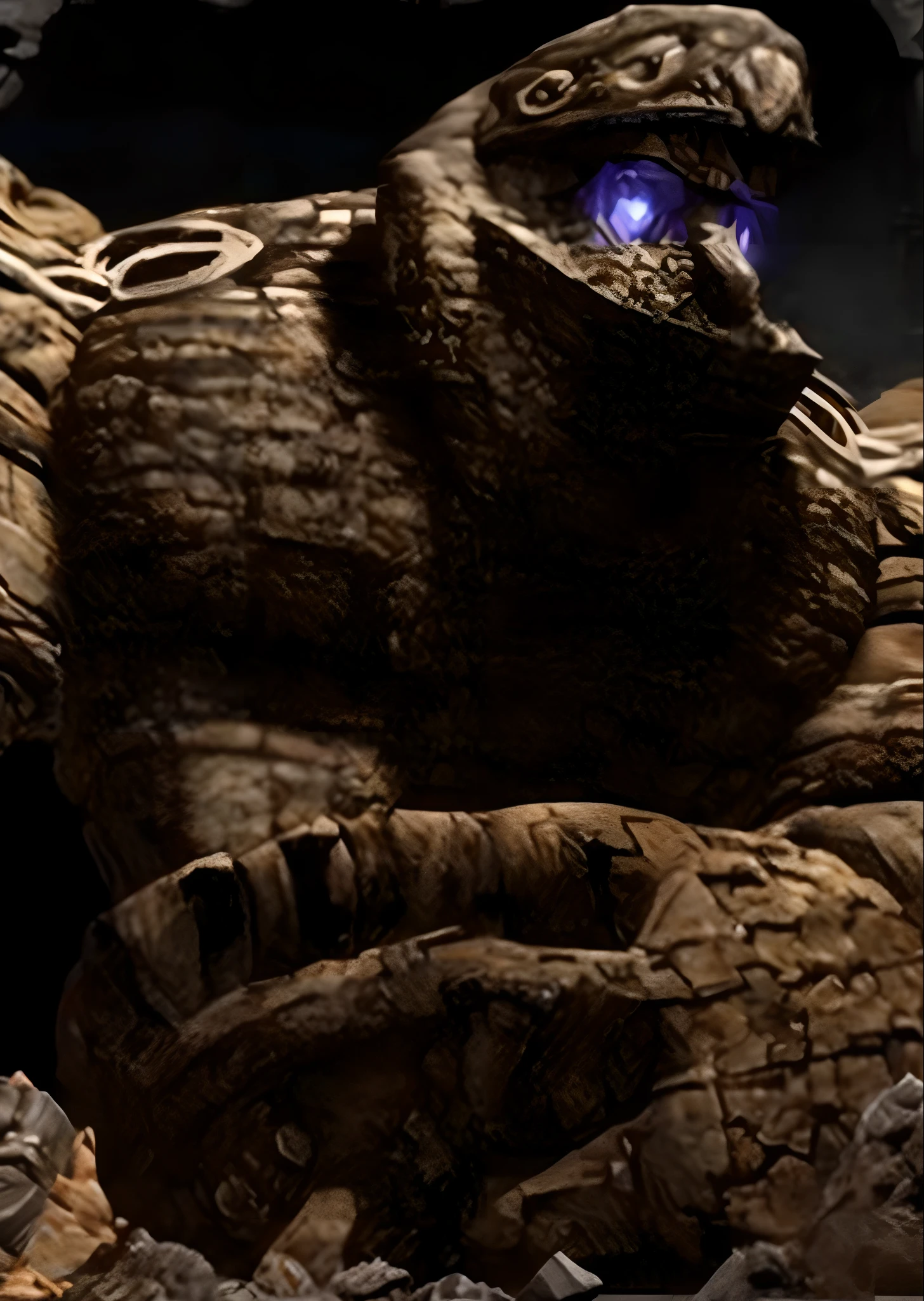 there is a large godzilla statue in the middle of a rocky area, stone colossus remains, stone golem, golem, quake strogg, a massive celestial giant god, immense detail, zerg, soul reaver, mandelbulber3d, 1 6 6 7. mandelbulb 3 d, giant dragon resting in a cave, black rock statue material