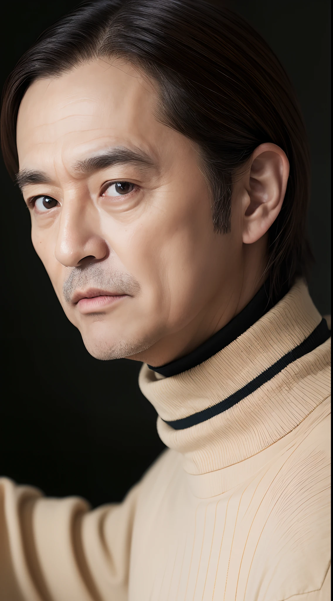 4K、Raw photo、Photoreal Stick、hight resolution , ((50-year-old man))、turtle neck
