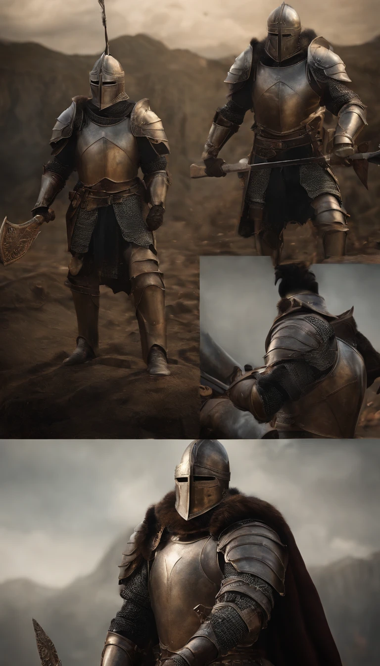 A man in armor stands in the hall with a sword, full portrait of magical knight, ares with heavy armor and sword, Fantasy warrior in full armor, paladin golden armor,There are demon horns on the helmet,Blood-red glowing eyes,for honor charector concept art, knight armored in red, Epic Paladin armor, holy crusader medieval knight,fully body photo