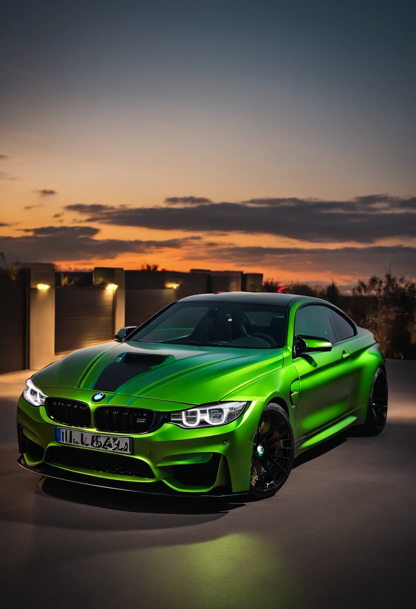 a bmw m4 old model with high quality and in neon green color