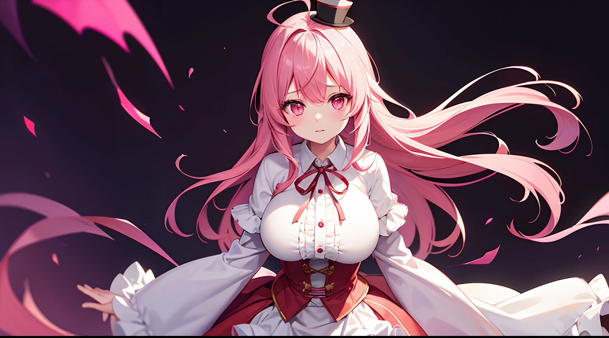 Fox Girl, Large Breasts, Two-tone pink hair, masterpiece , Red eyes, hd, Head to Chest, buried in my chest、Underboob、headband on head、tooth、Double teeth