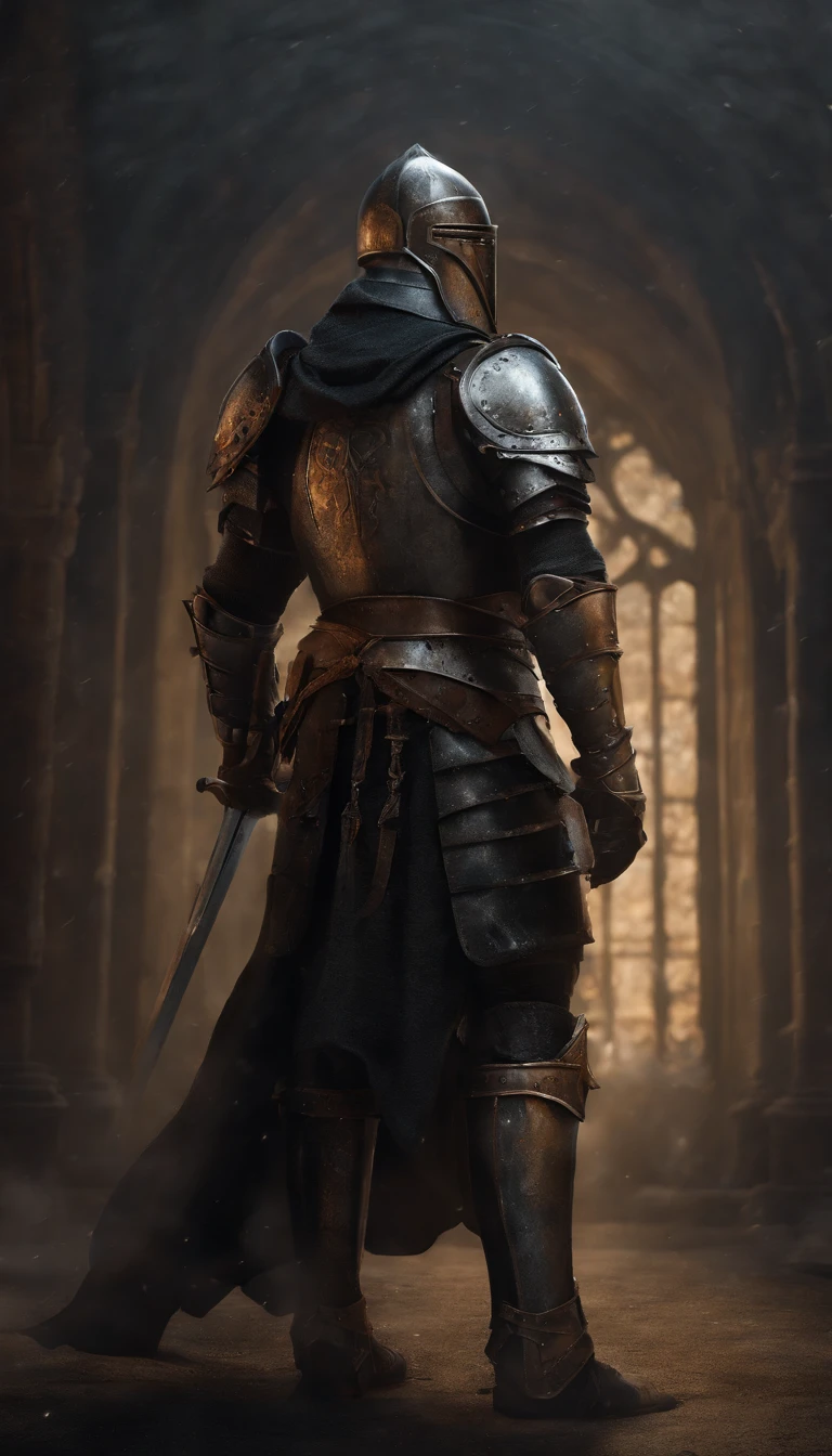 arafed knight in armor with a sword and shield in a dark room, concept art by Adam Marczyński, Artstation contest winner, fantasy art, knight in armor, fantasy knight, full portrait of magical knight, fantasy warrior in full armor, armored warrior, portrait of knight, armoured warrior, armored knight, evil knight, dark souls knight