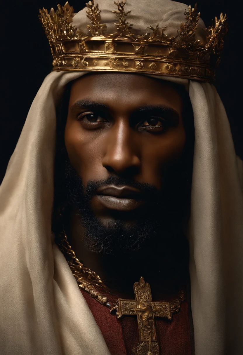 create a dramatic portrait of african Jesus of Nazareth Byzantine,with a crown of thorns, with blood and sweat dripping from his forehead,long curly-haired, Byzantine, black-skinned, African, Plowing the land, carrying a hoe and tools, with a crown of thorns, with blood and sweat dripping from his forehead, in the style of Van Gogh style and Renoir. Full color, 8k, 3D, perfect anatomy of fingers and hands
Anatomy of bodies, faces, hands, feet, fingers, arms and legs perfect and harmonic
, ultra high definition, 60 megapixels, 8k, 3D, colorful, Unreal Engine, Cinematic, Color Grading, beautifully color-coded, insane details, intricate details, beautifully color graded, Unreal Engine, Cinematic, Color Grading,
