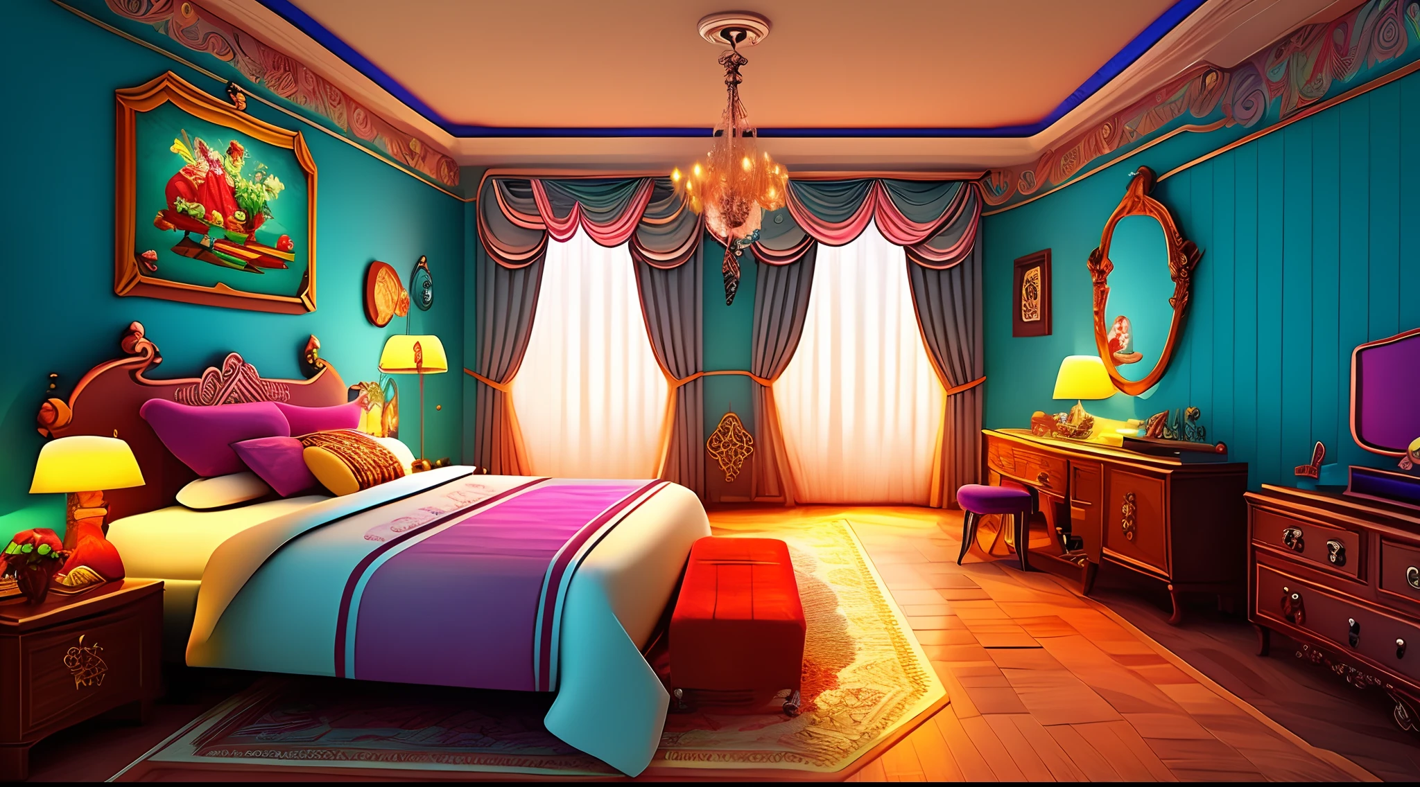 Cartoon magical room interior, room interior , magical room interior in magical style room , magical theme room in cartoon