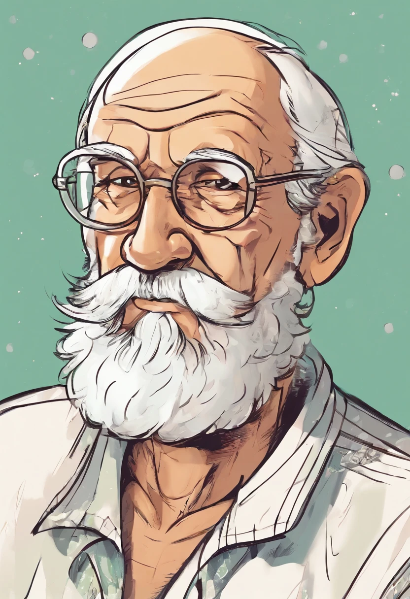 Old man with shaved white cheeks 2 head body Gentle Cartoonish style