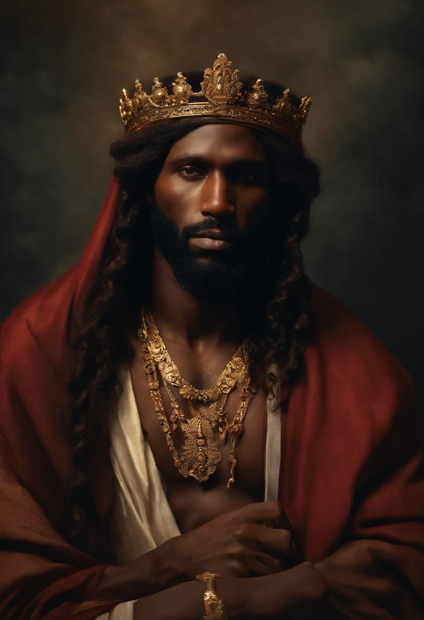 create a dramatic portrait of african Jesus of Nazareth Byzantine,with a crown of thorns, with blood and sweat dripping from his forehead,long curly-haired, Byzantine, black-skinned, African, Plowing the land, carrying a hoe and tools, with a crown of thorns, with blood and sweat dripping from his forehead, in the style of Van Gogh style and Renoir. Full color, 8k, 3D, perfect anatomy of fingers and hands
Anatomy of bodies, faces, hands, feet, fingers, arms and legs perfect and harmonic
, ultra high definition, 60 megapixels, 8k, 3D, colorful, Unreal Engine, Cinematic, Color Grading, beautifully color-coded, insane details, intricate details, beautifully color graded, Unreal Engine, Cinematic, Color Grading,